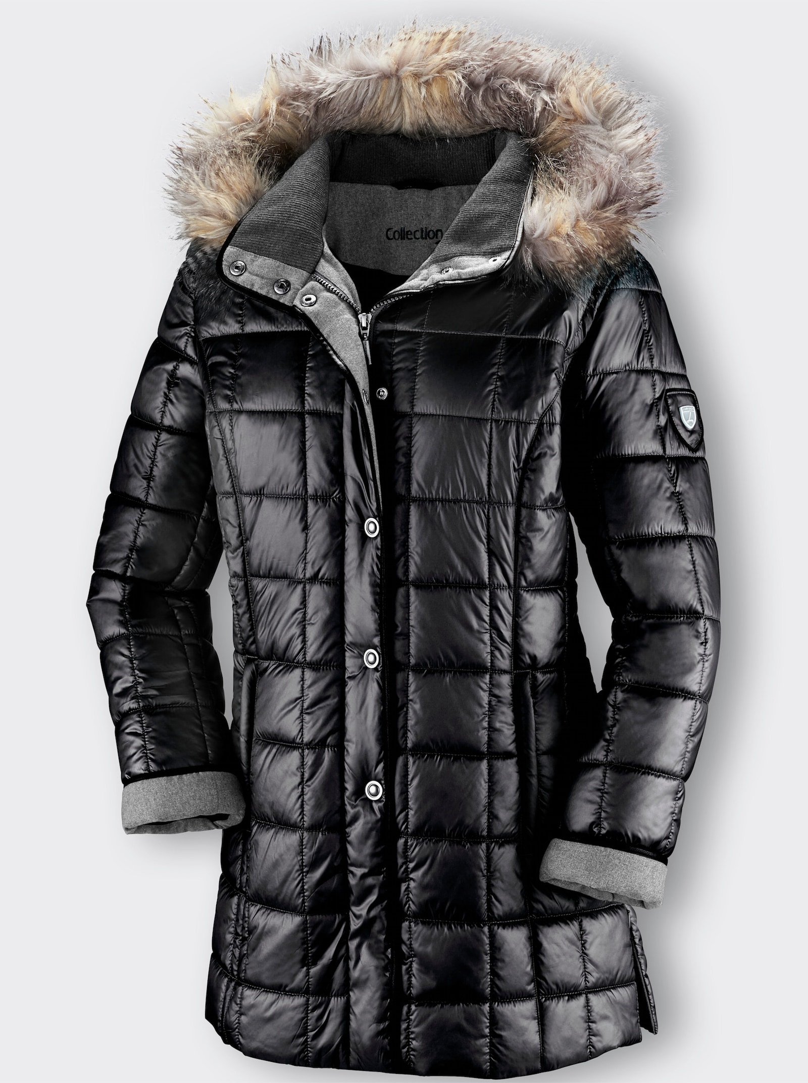 Steppjacke mit Reissverschluss-Seitenschlitzen - schwarz