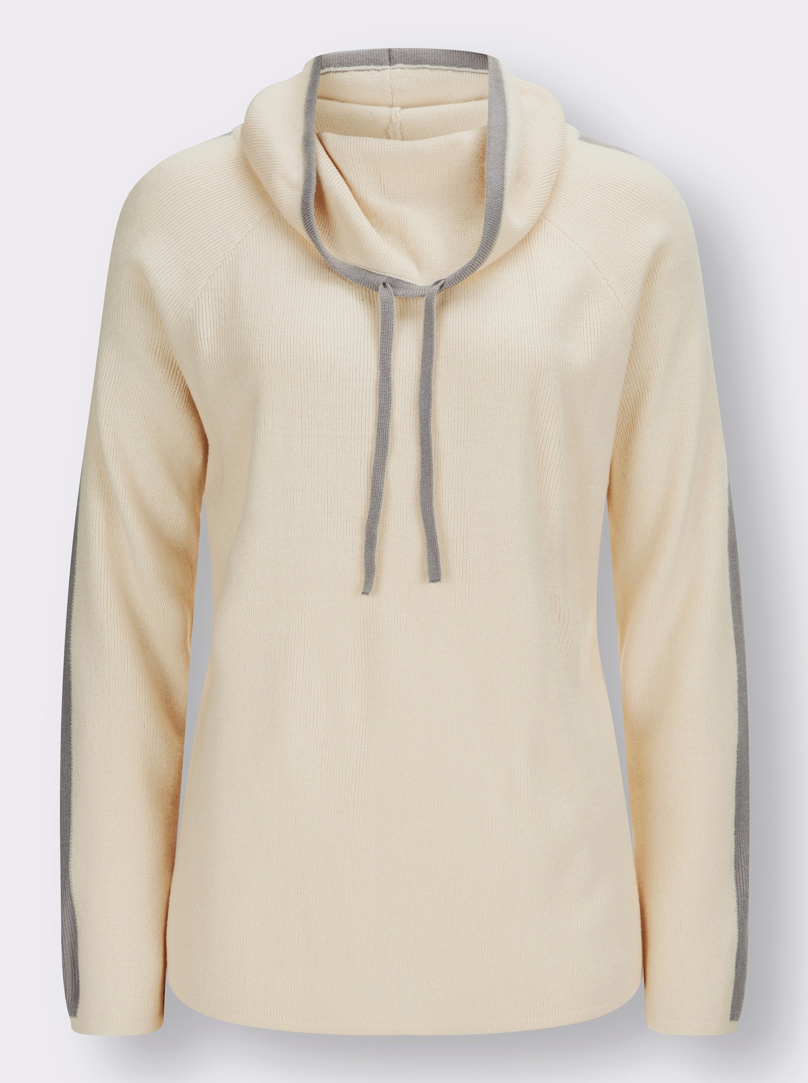 Rollkragenpullover mit Kontraststreifen - elfenbein-steingrau