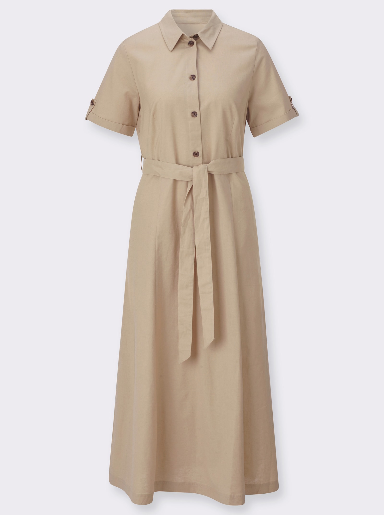 Hemdblusenkleid mit Bindegürtel - beige