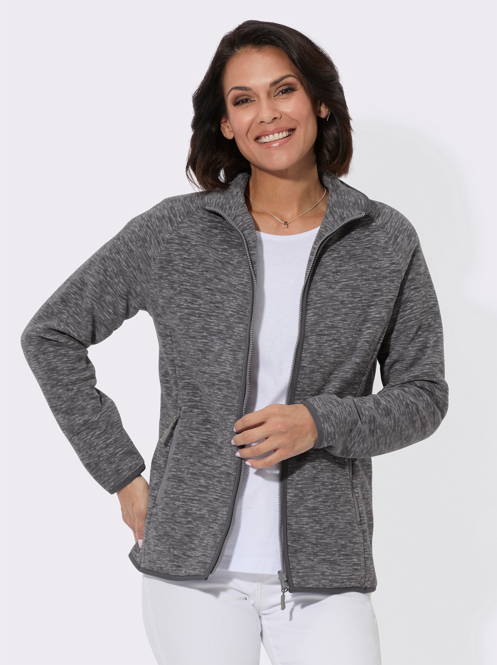  Fleecejacke mit Antipilling-Ausrüstung - steingrau-anthrazit-bedruckt