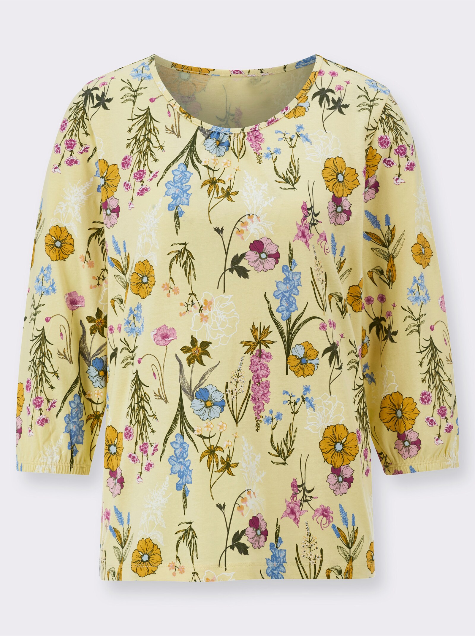 Shirt met 3/4-mouwen en bloemenprint - citroen/olijf bedrukt