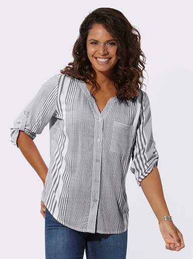 Gestreifte Bluse mit Seitenschlitzen - marine-weiß-gestreift