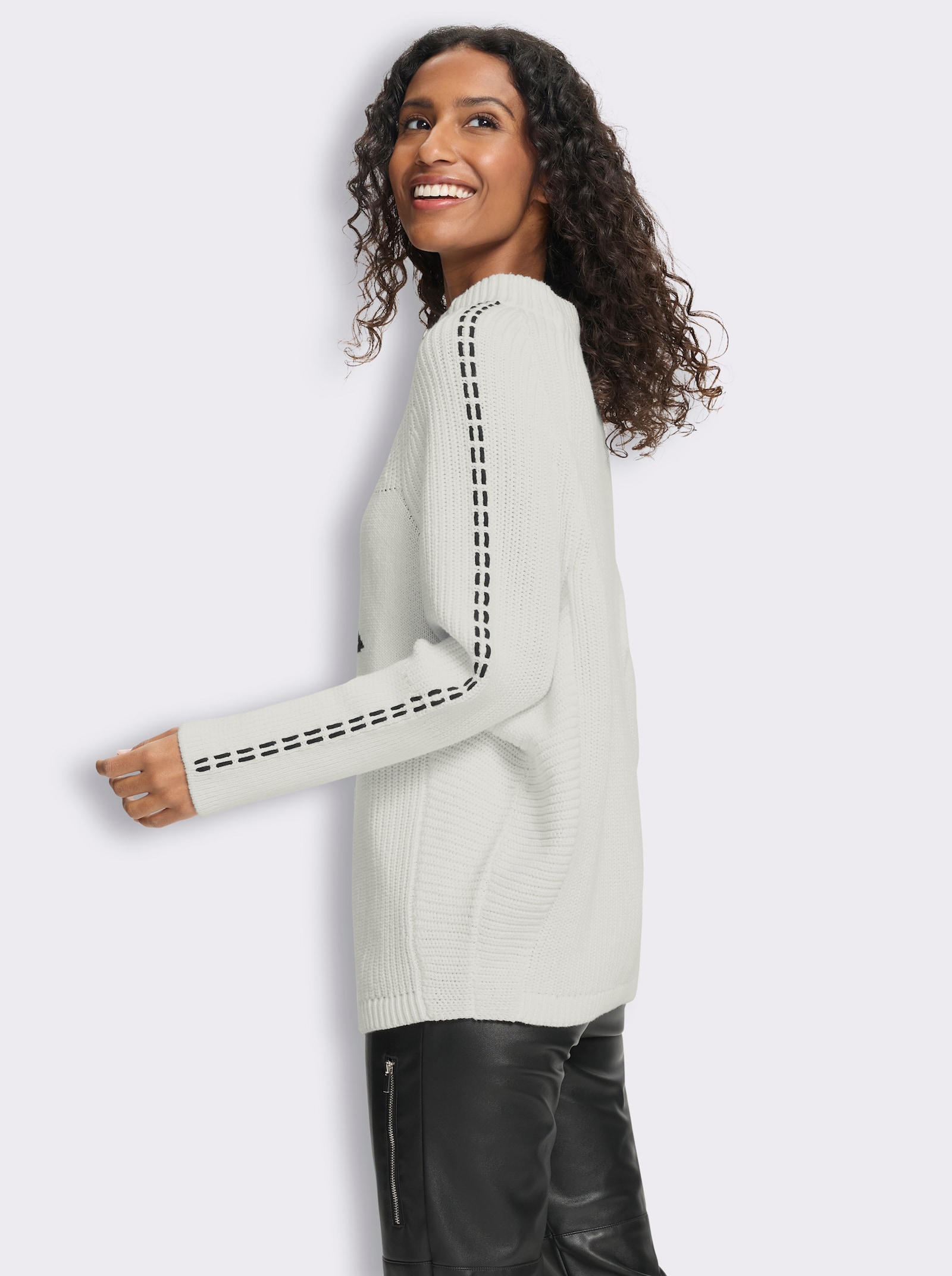 heine Stehkragenpullover mit Fledremausärmel - weiß