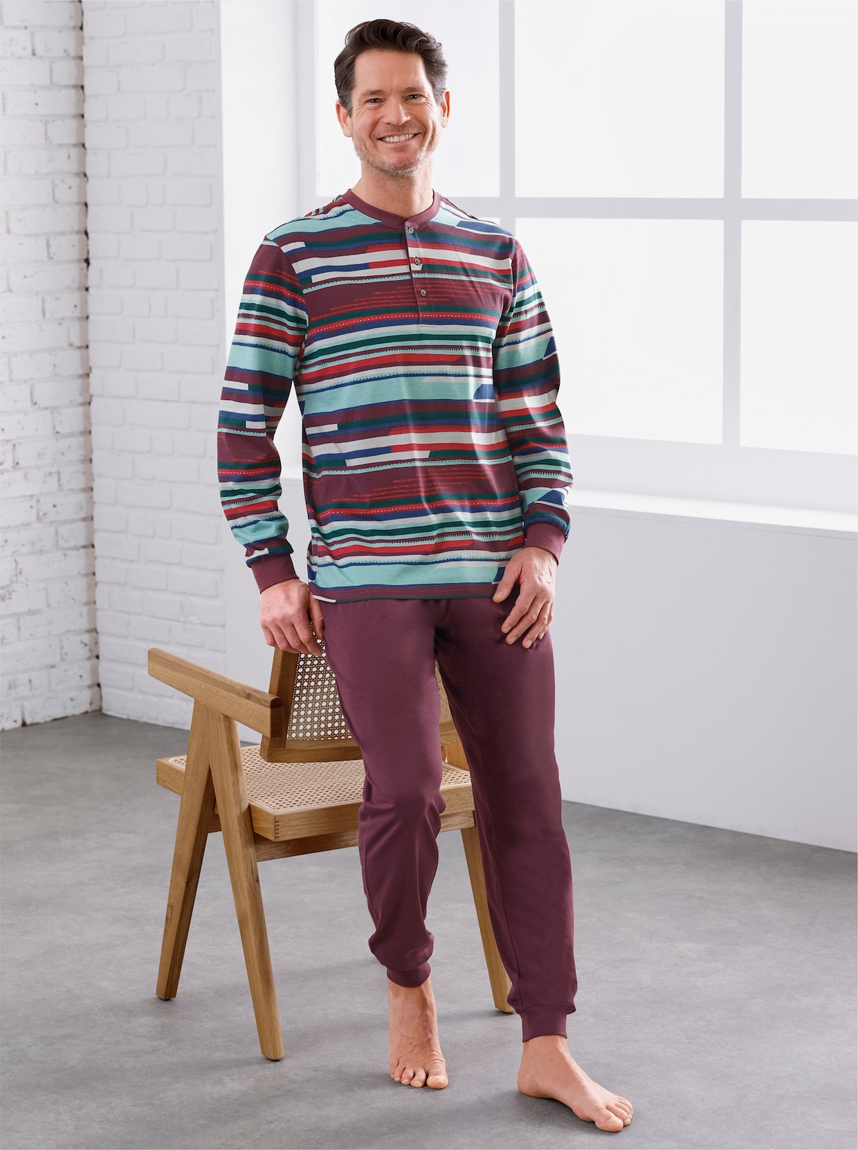 wäschepur men Pyjama - bordeaux/kers bedrukt