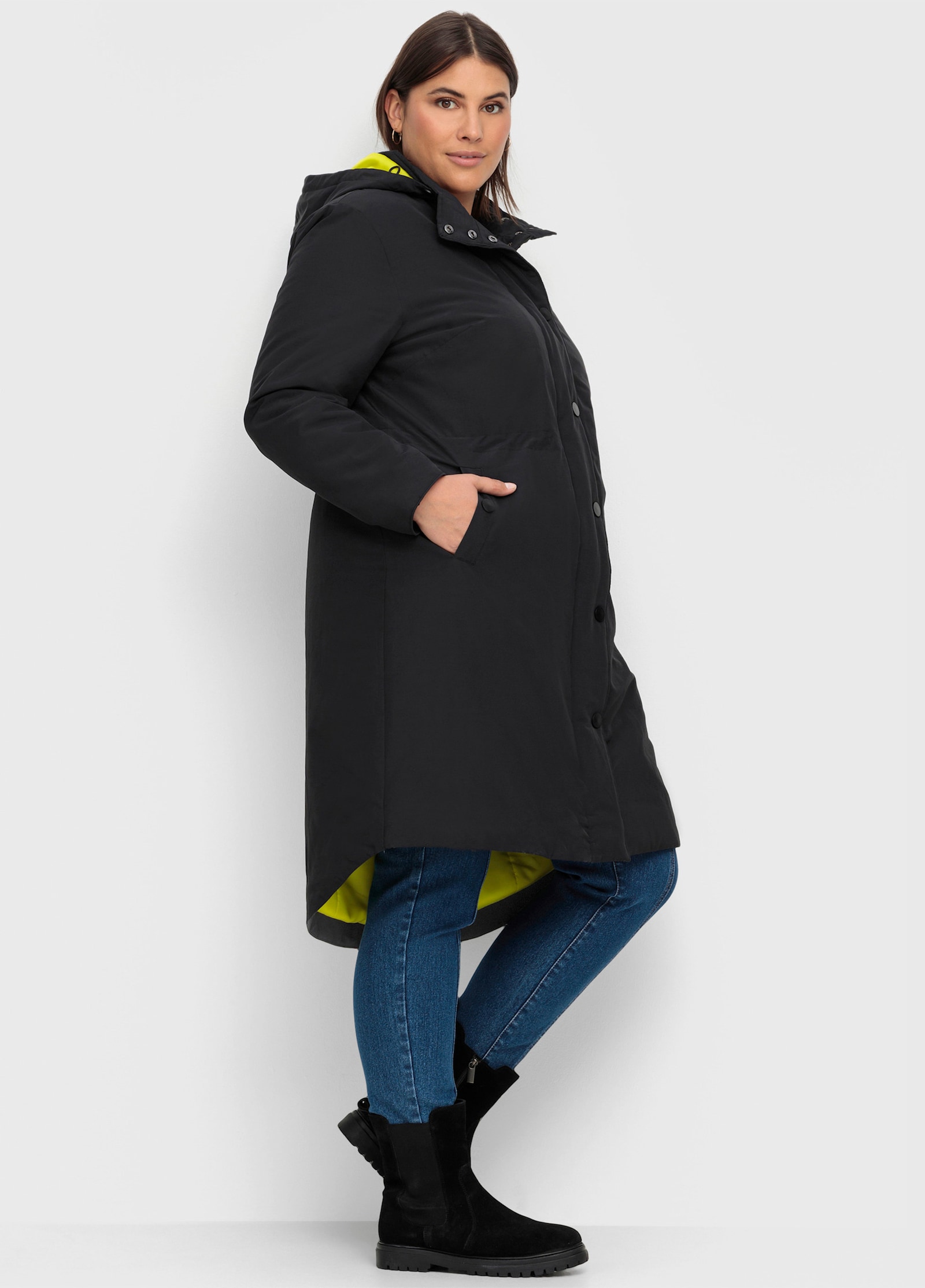 sheego Parka avec doublure contrastée - noir