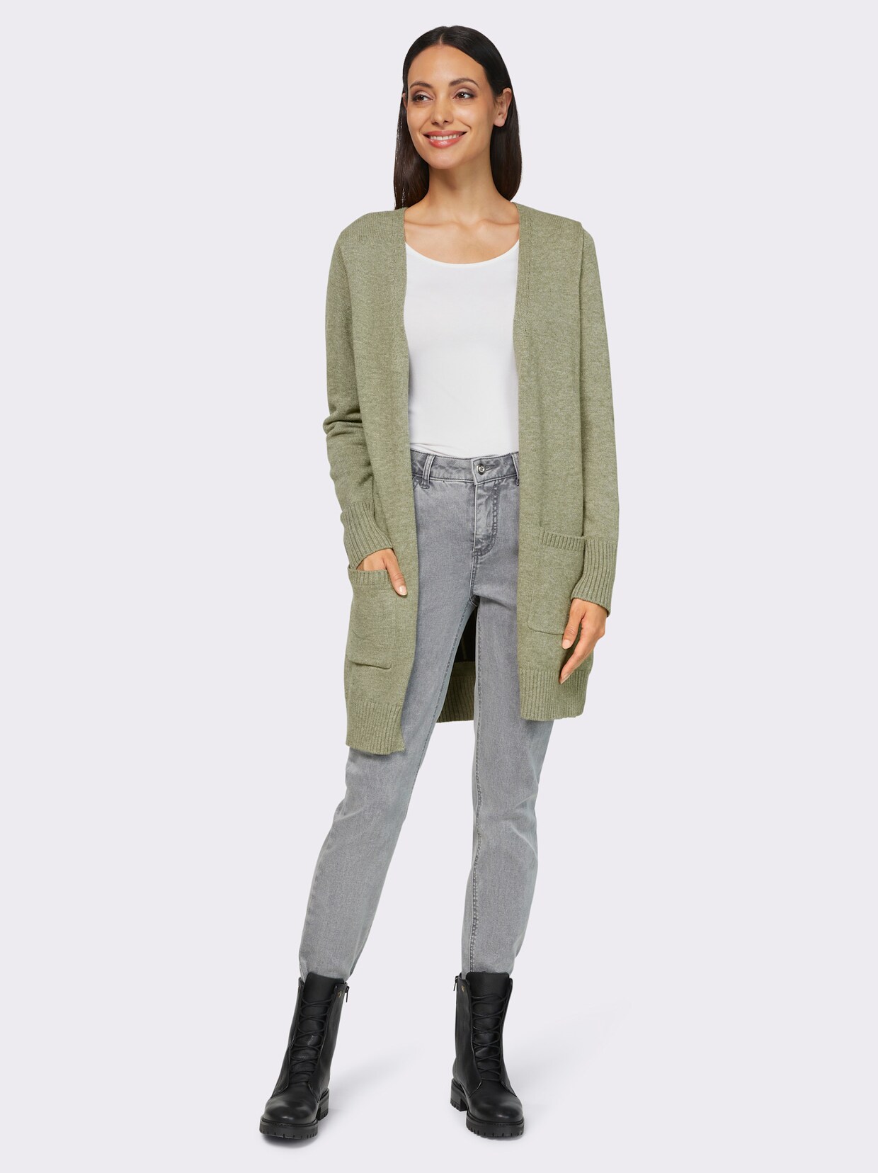 heine Strickjacke - khaki-ecru-meliert