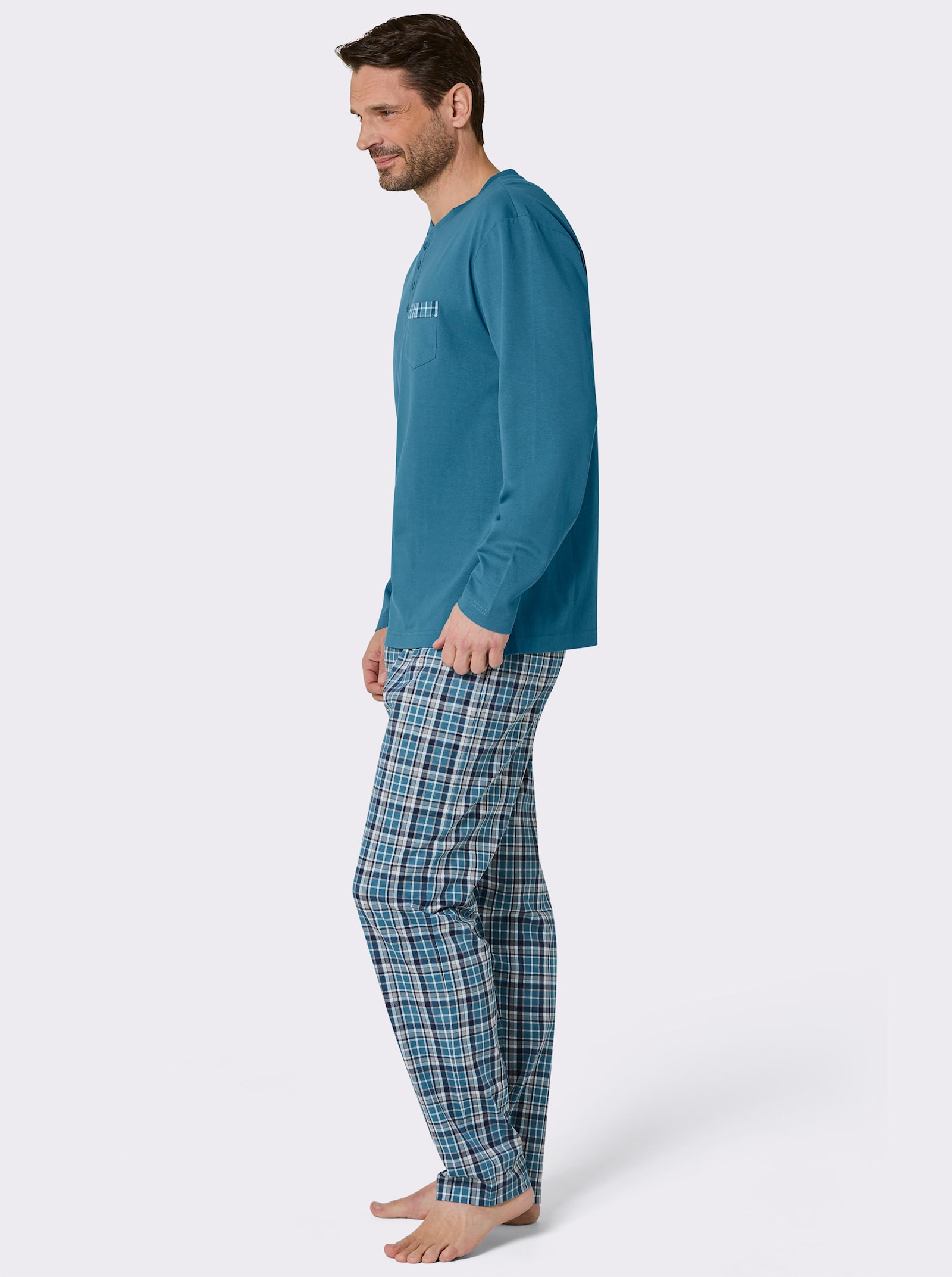 wäschepur men Schlafanzug - topas-dunkelblau-bedruckt