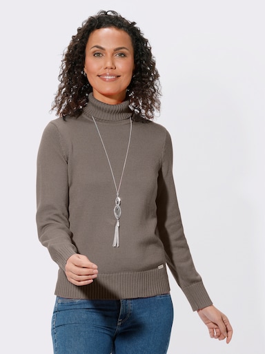 Rollkragenpullover im Baumwoll-Mix - taupe-meliert