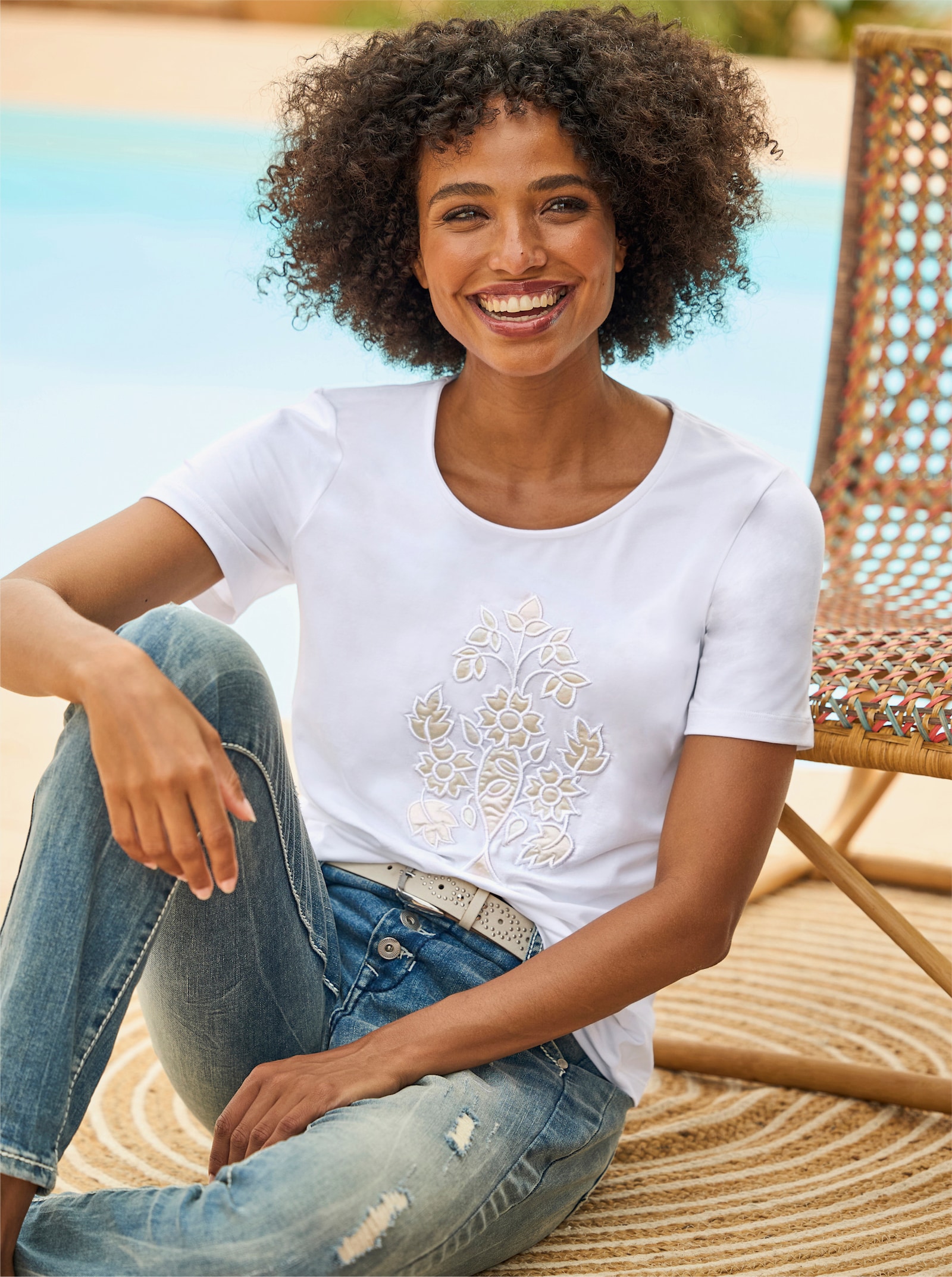 heine Kurzarmshirt floral gemustert - ecru