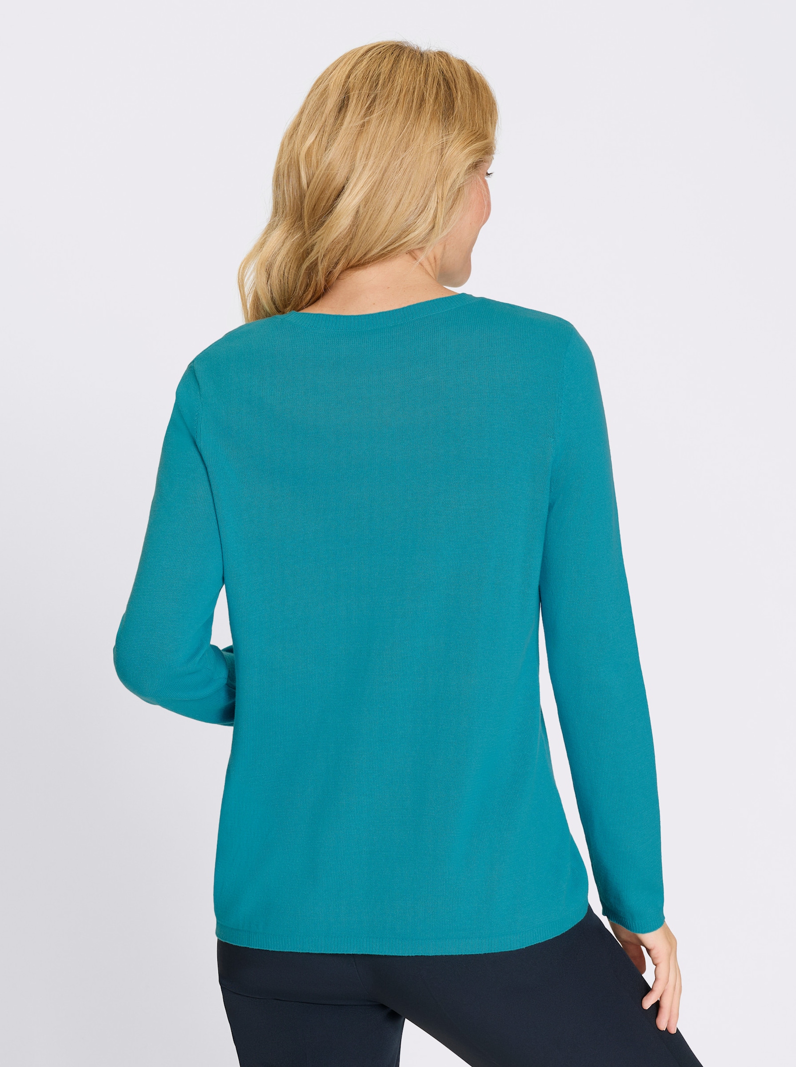 Bavlněný svetr s copánkovým vzorem na předním dílu - tyrkysová