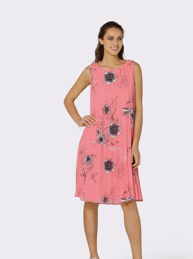 Plisseekleid - flamingo-grau-bedruckt