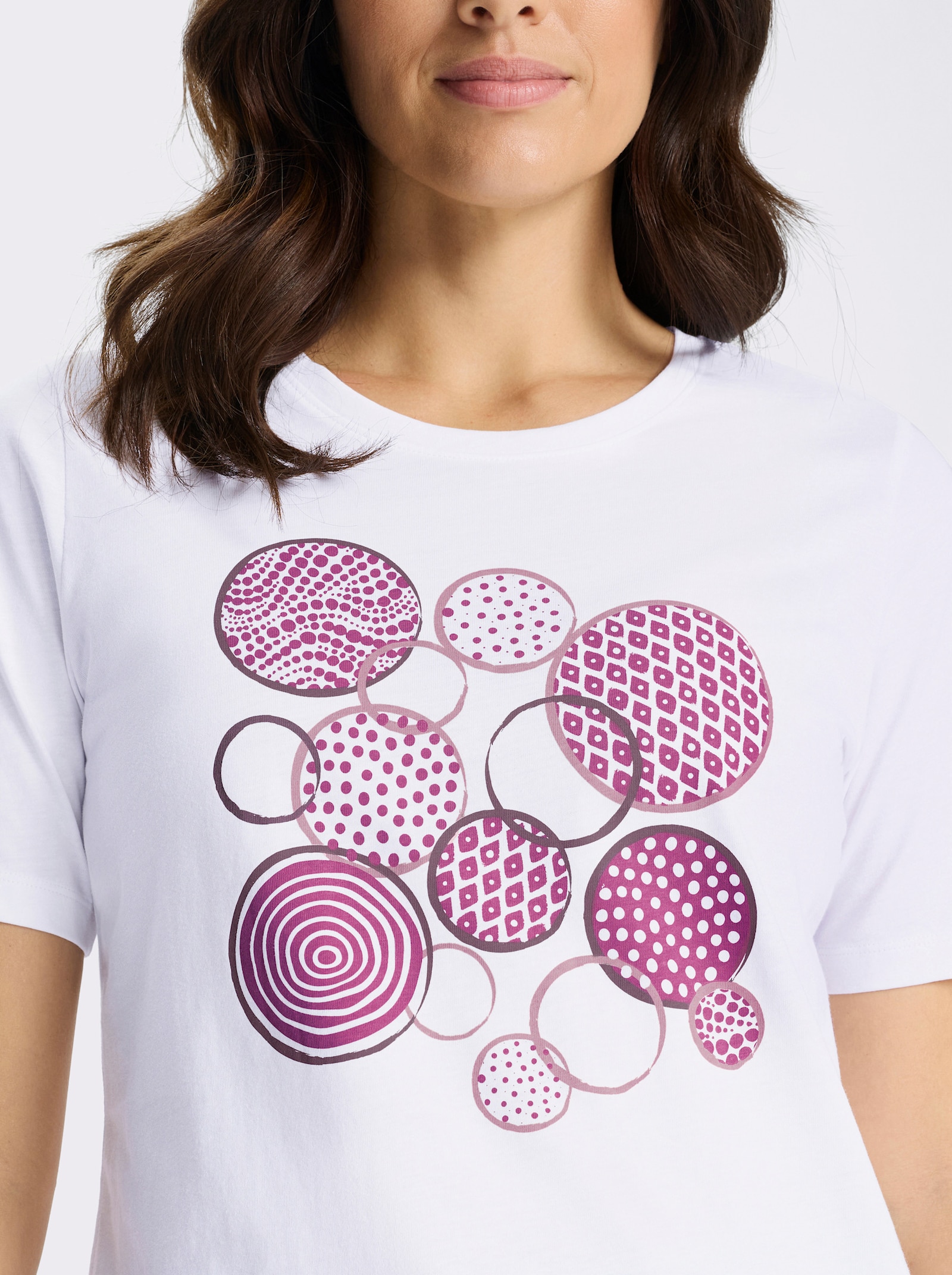 Shirt met korte mouwen en op dessin geplaatste print - wit/magenta
