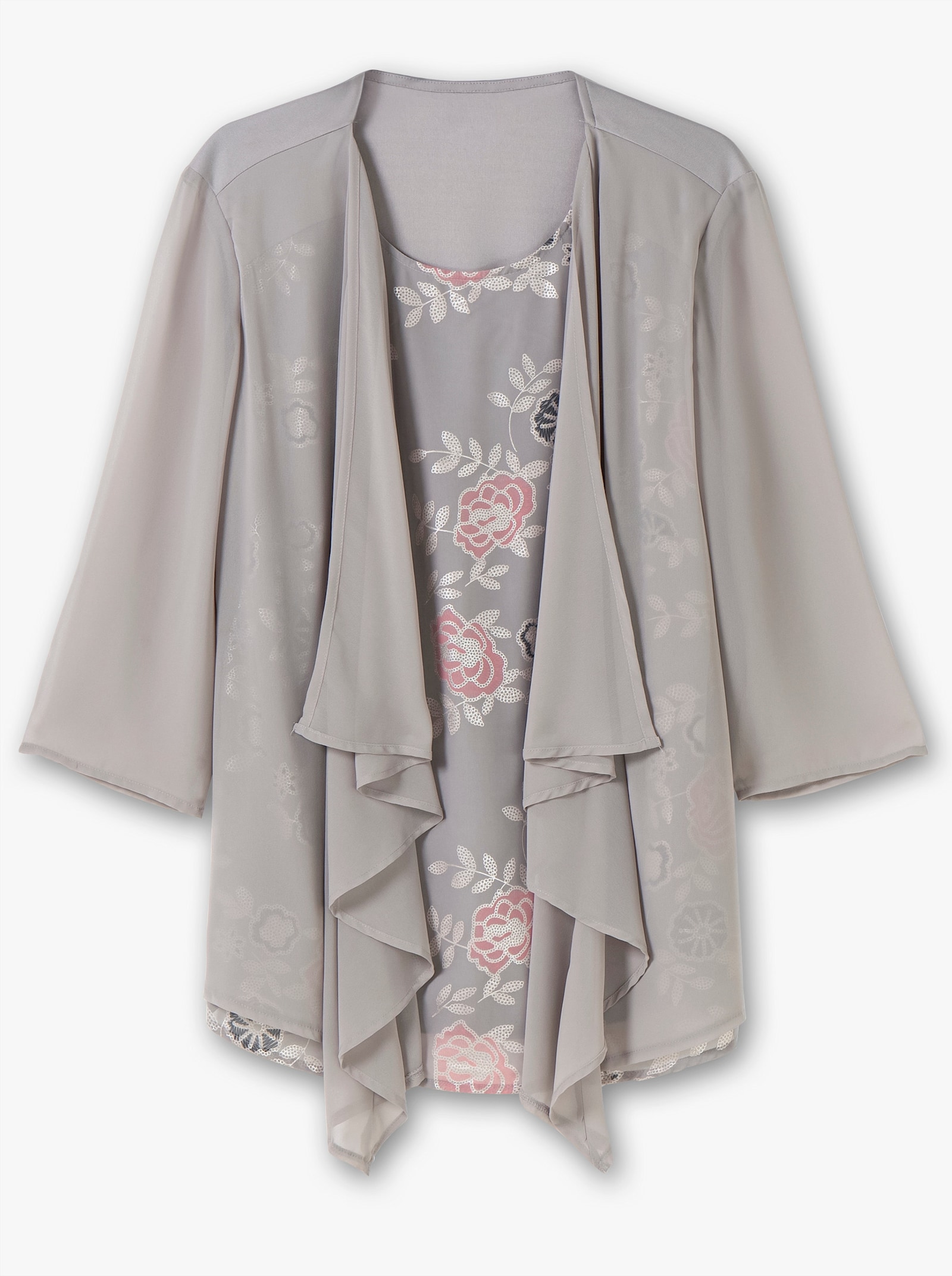 2-in-1-Shirt mit Pailletten-Druck - grau