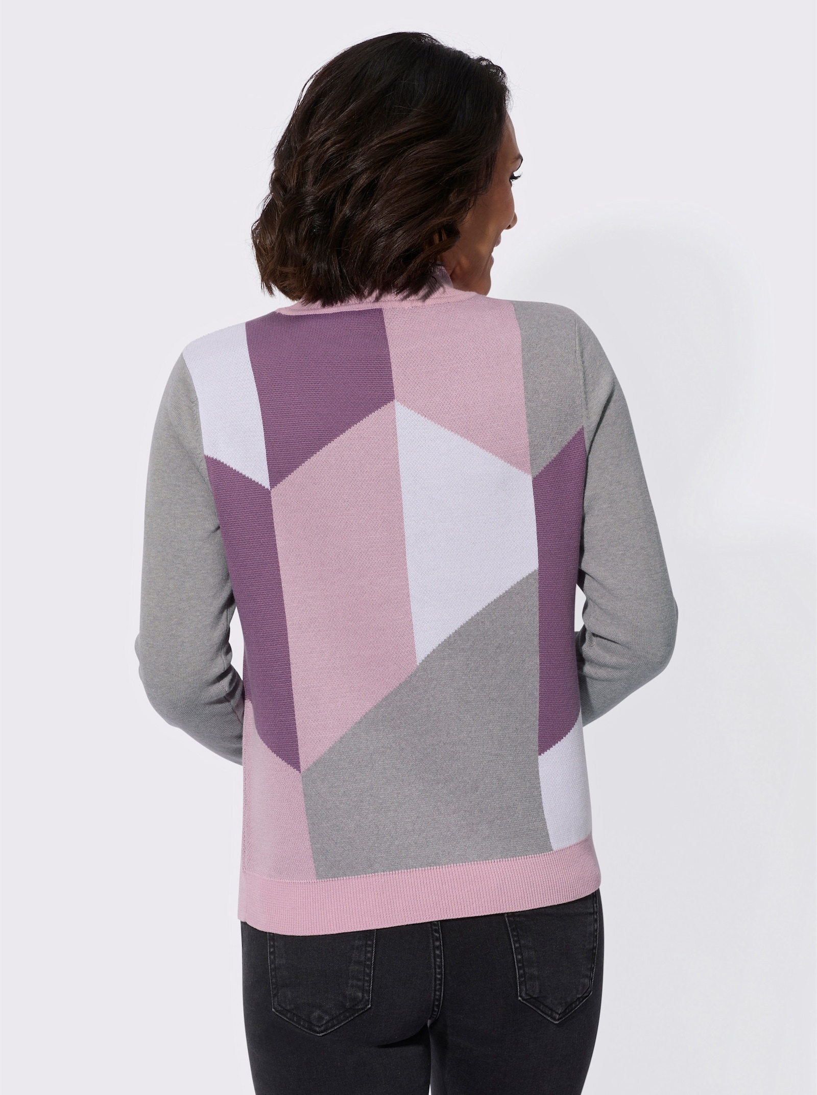 Pullover mit Intarsienstrick - rosé-violett-gemustert