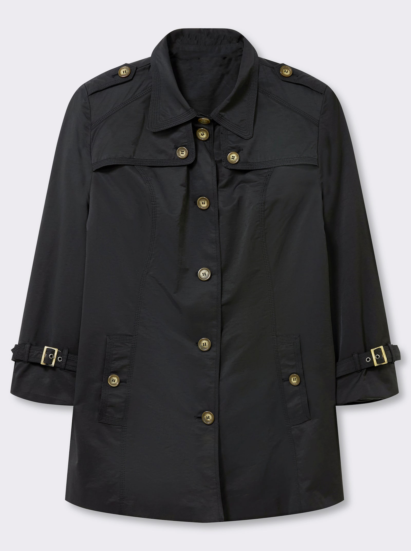 Kurzmantel in Trenchcoat-Optik - schwarz