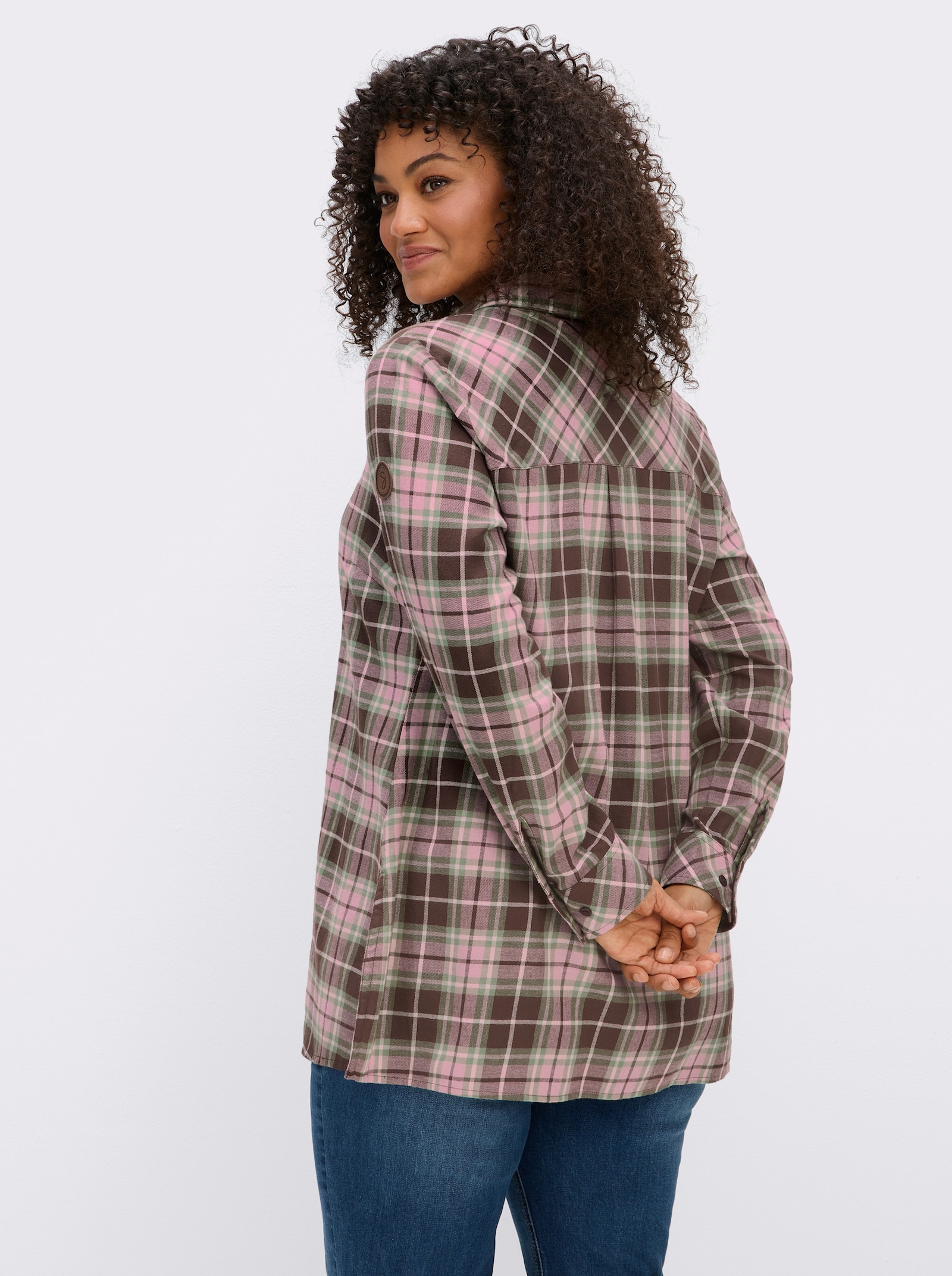 sheego Karobluse in angerauter Flanell-Qualität - schoko-hortensie-kariert
