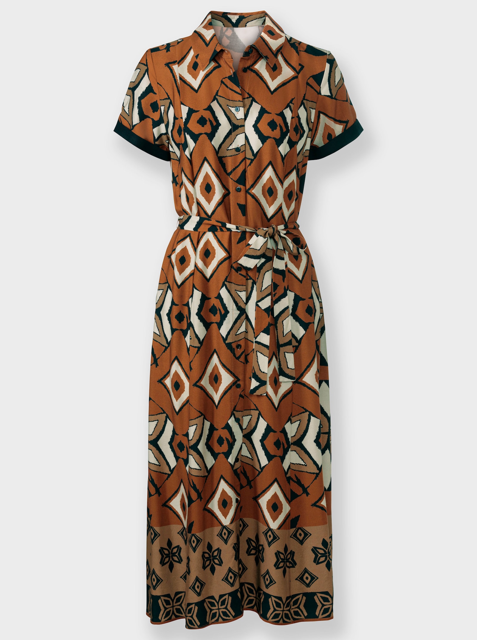 heine Overhemdjurk met bindceintuur - cognac/zwart bedrukt