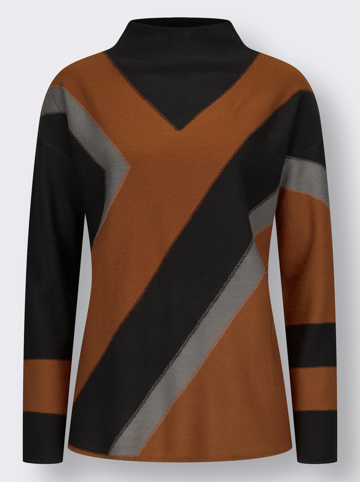 Pullover met lange mouwen - zwart/cognac gedessineerd