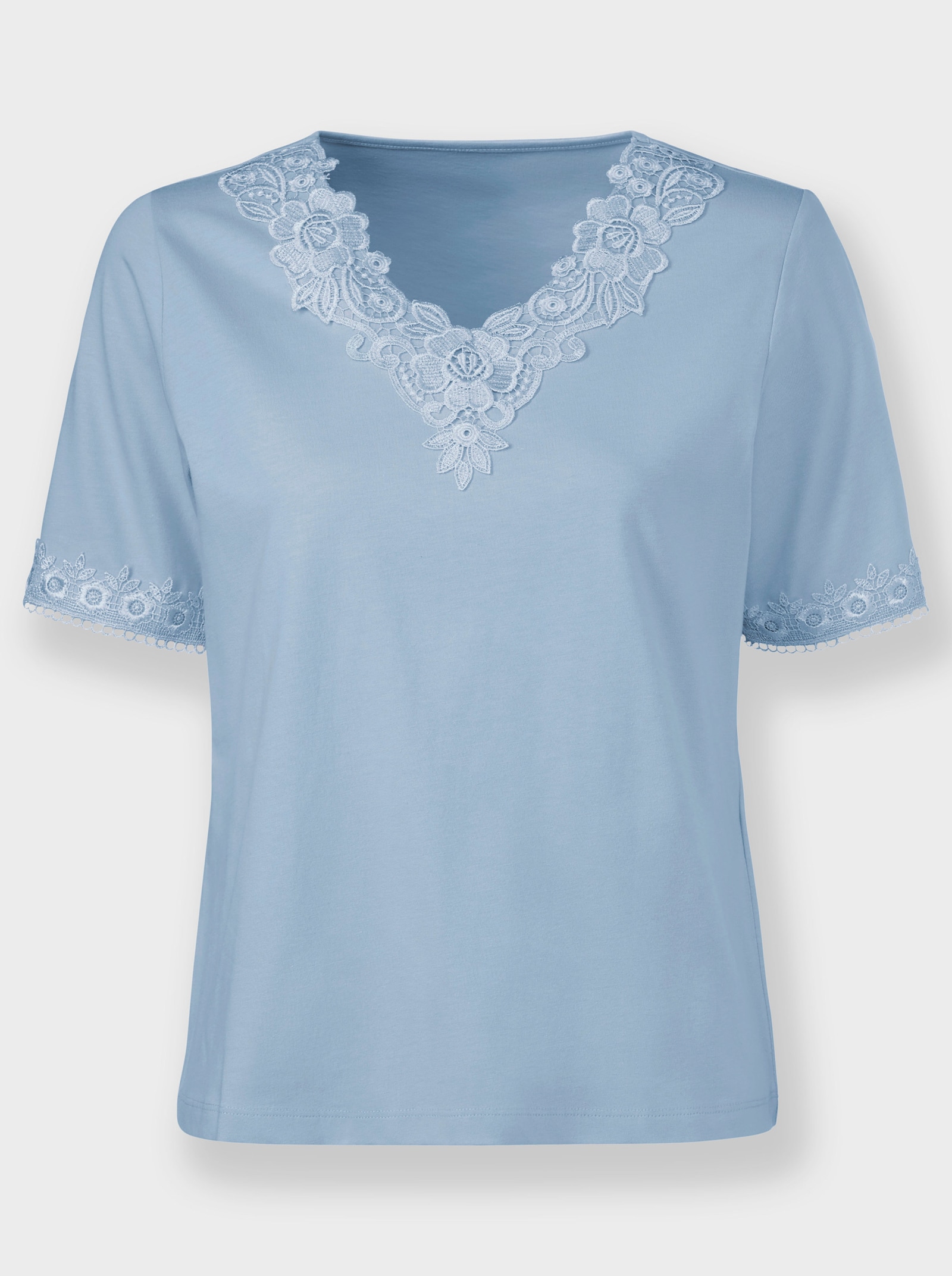 Spitzenshirt mit V-Ausschnitt - hellblau