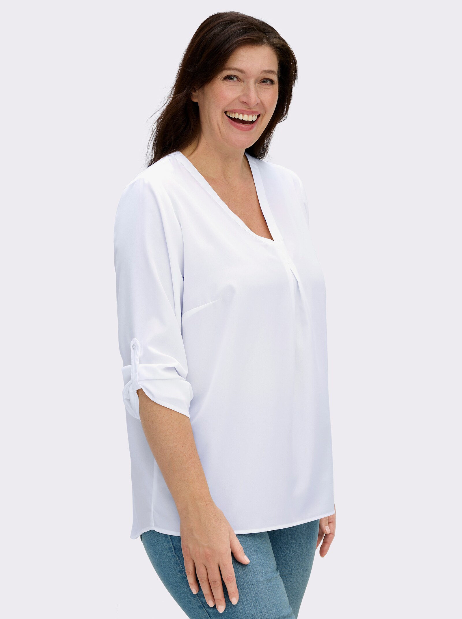Longbluse mit verlängertem Rückenteil - weiß
