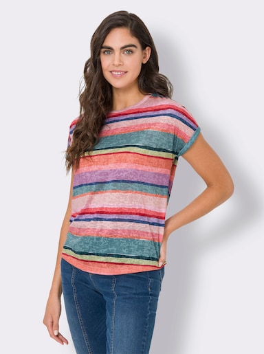 heine T-Shirt in Ausbrenner-Qualität - flamingo-jade-geringelt