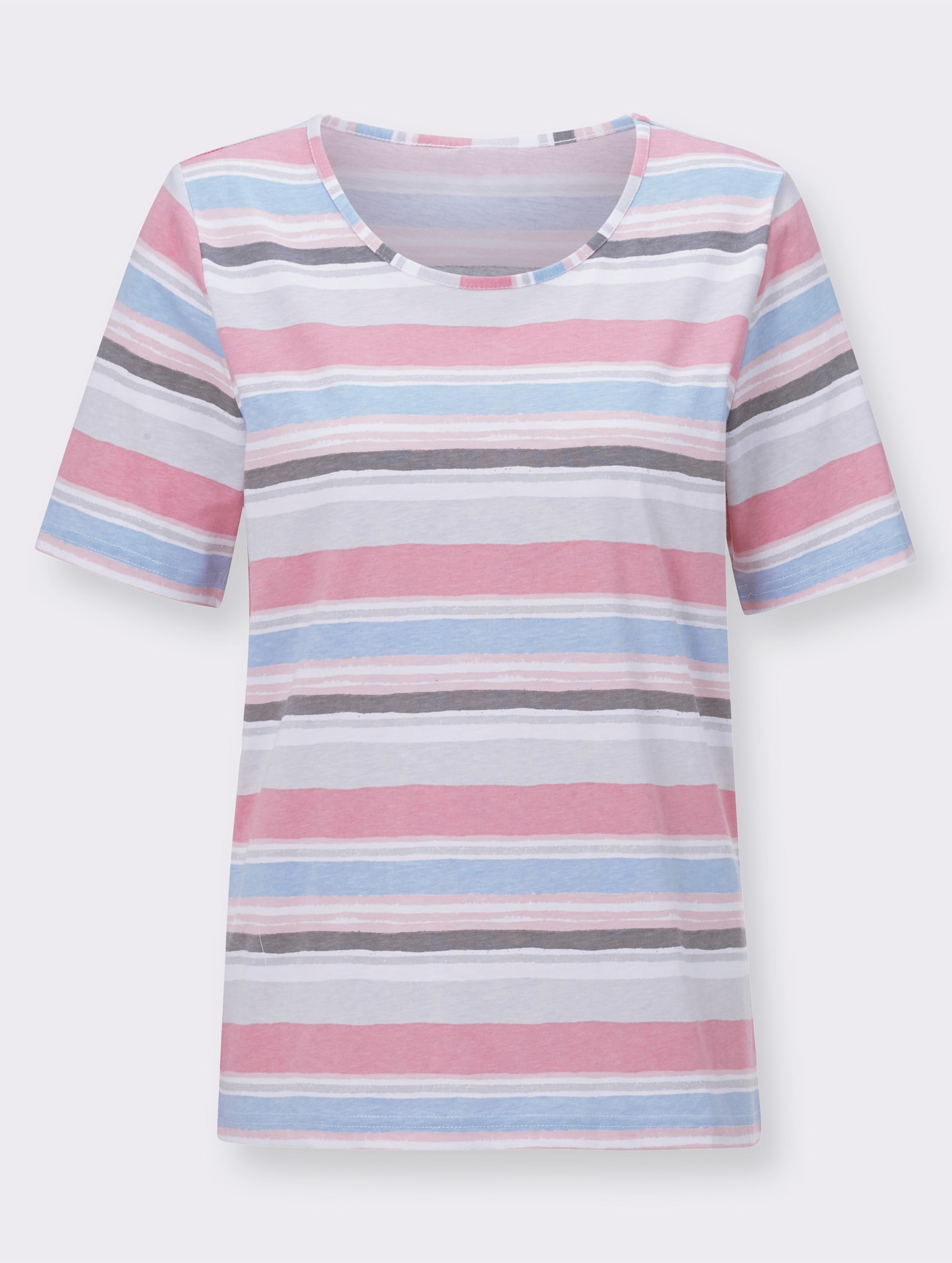 Gestreept shirt met ronde hals - poeder/lichtblauw gestreept