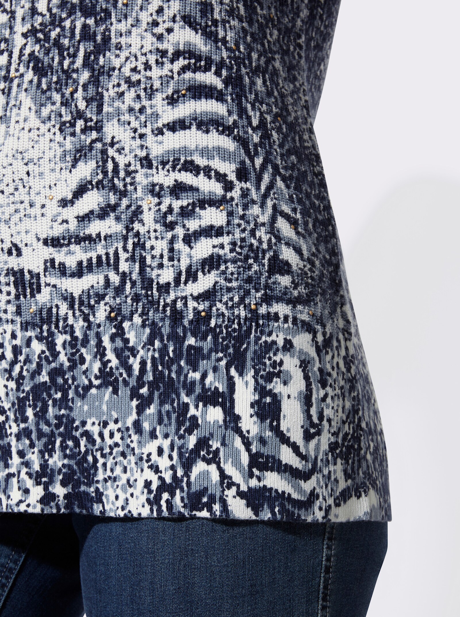 Langarm-Pullover mit Allover-Print - marine-ecru-bedruckt