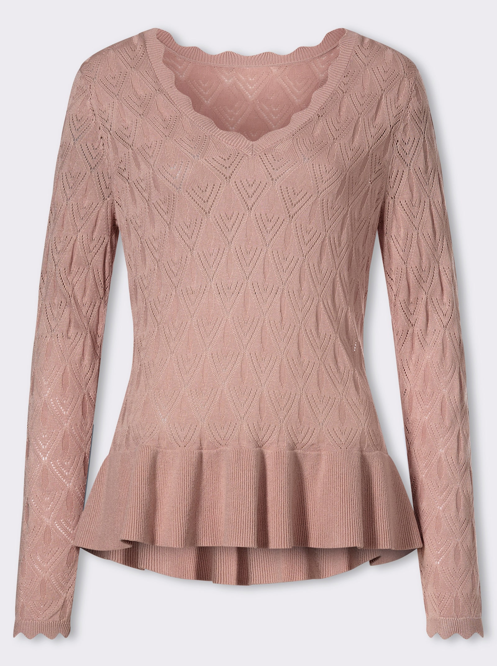 Ajourpullover mit Schößchen - puder