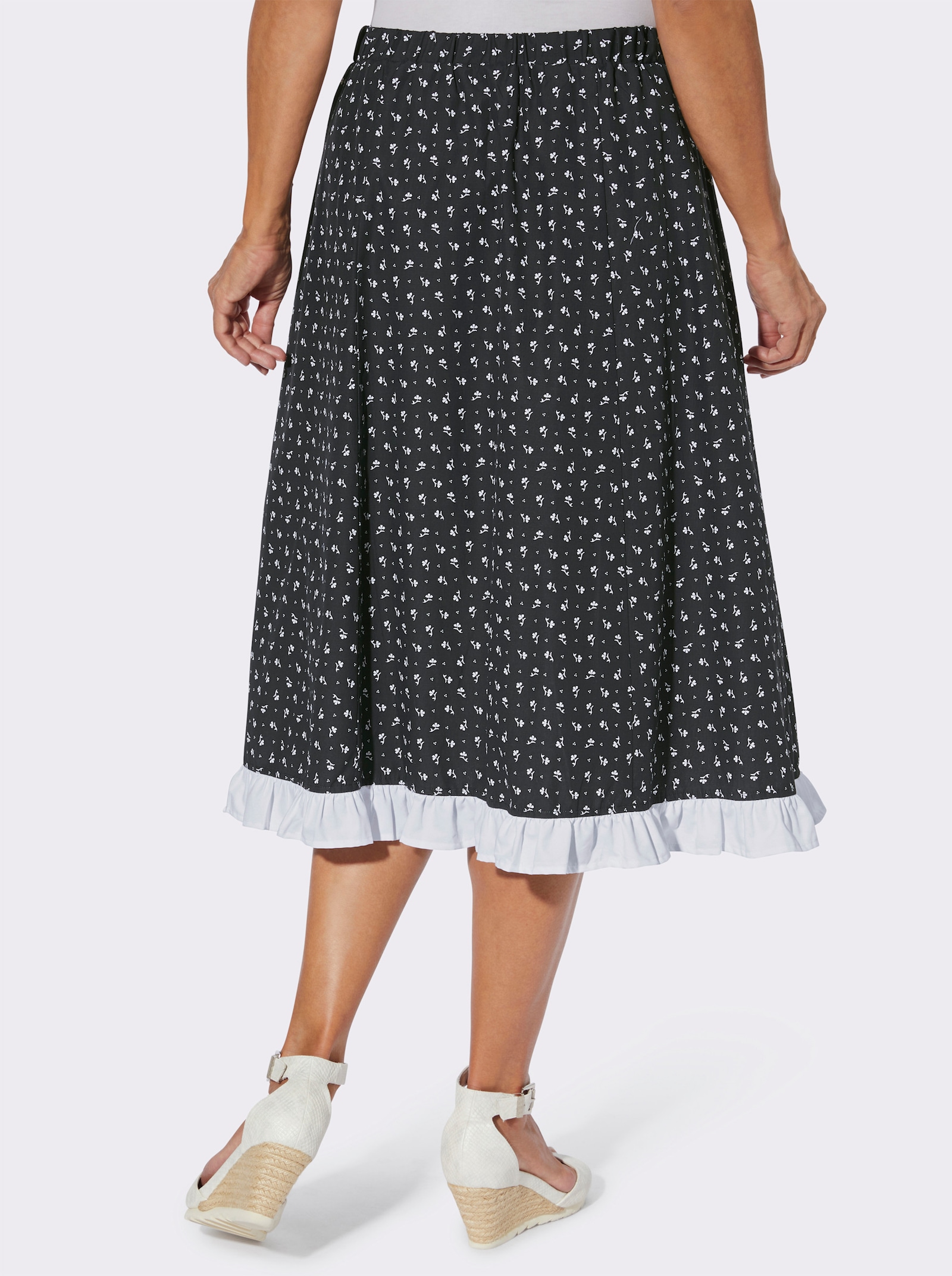 Schlupfrock mit Rüschen - schwarz-ecru-bedruckt
