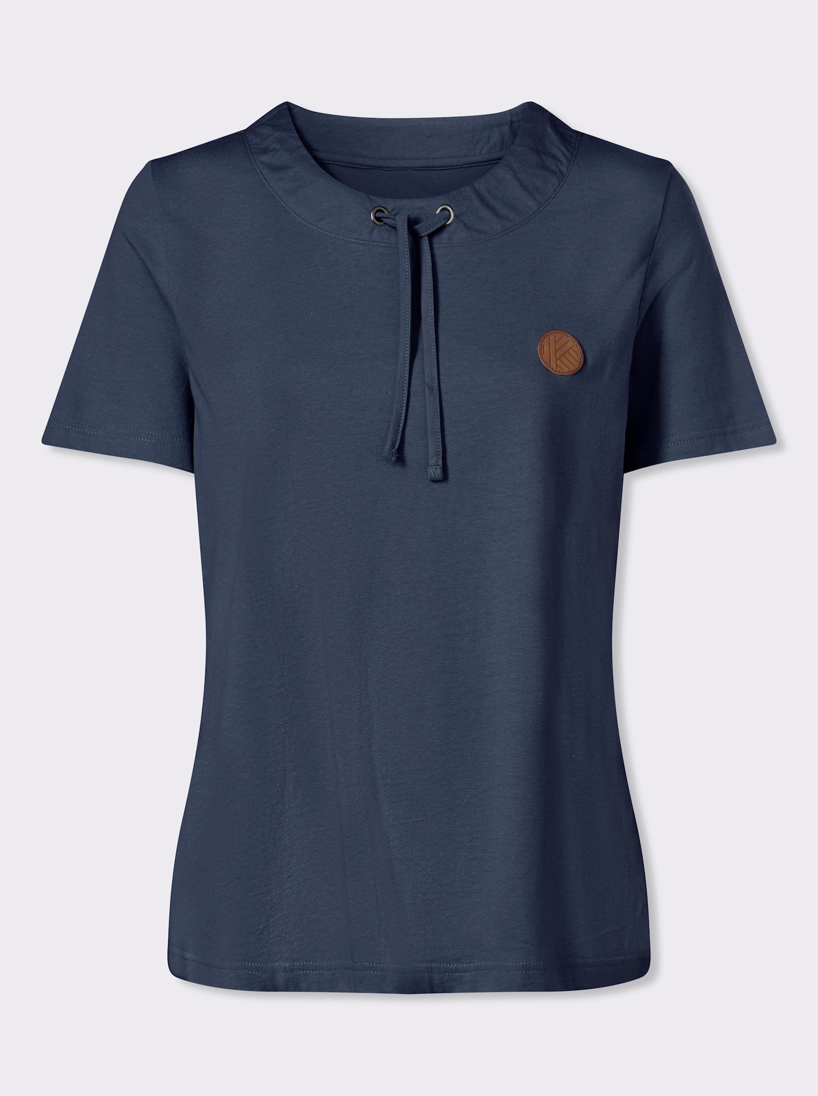 Kurzarmshirt mit Tunnelzug am Ausschnitt - dunkelblau