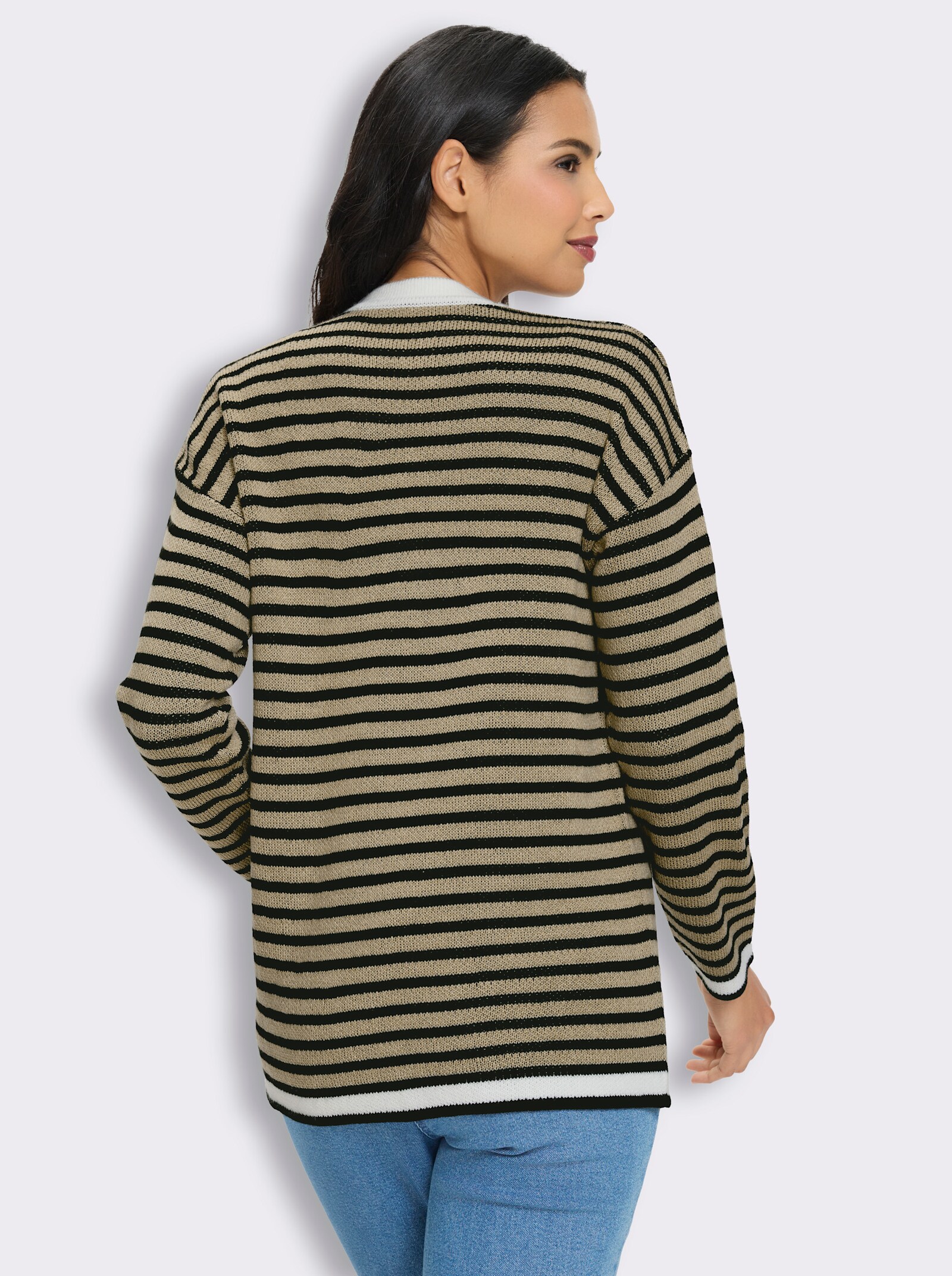 Strickjacke in offener Form - beige-schwarz-gestreift