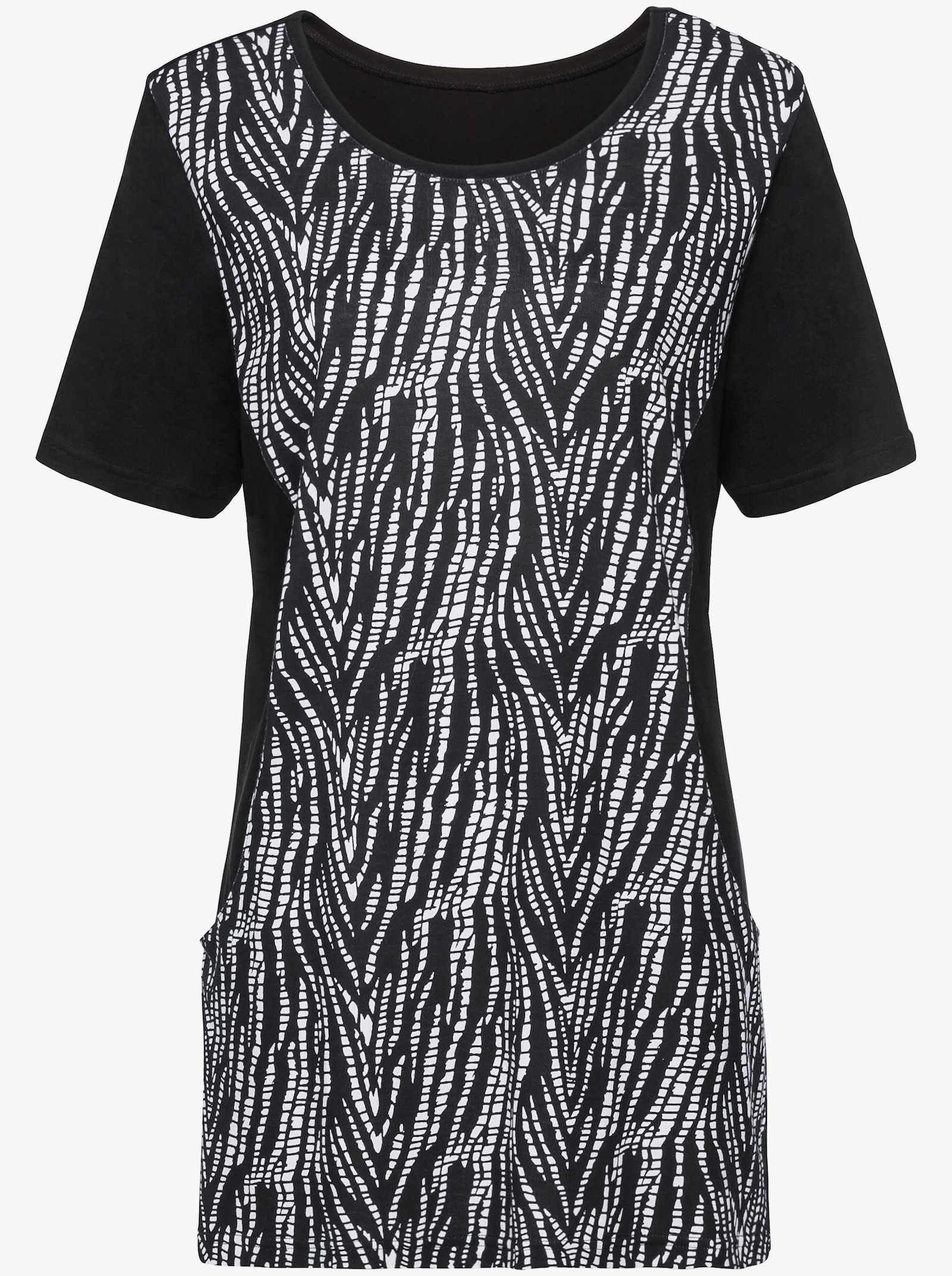 Lång topp i viskos/bomullsmix - svart-vit