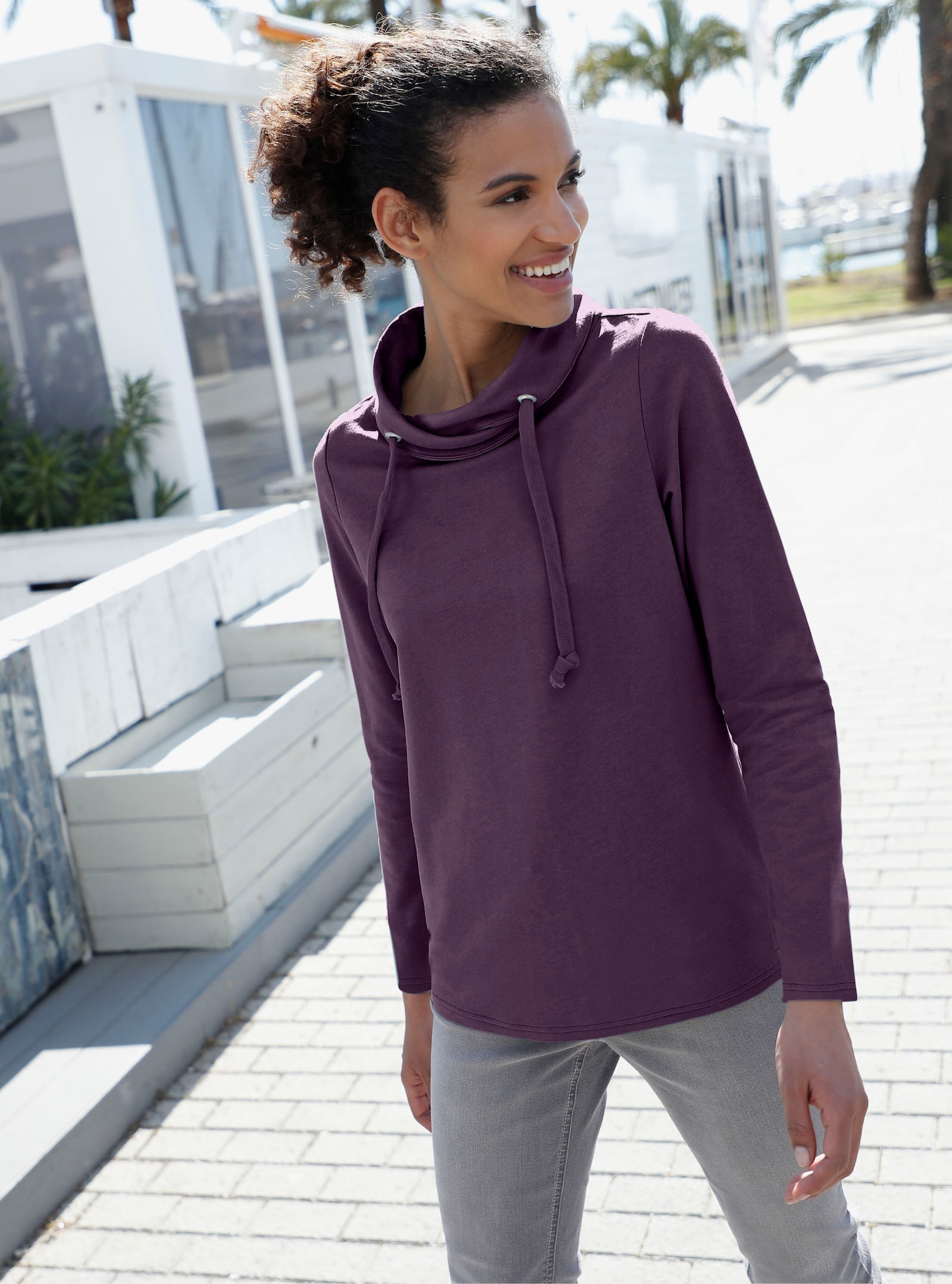 Langarmshirt mit Tunnelzug - traube