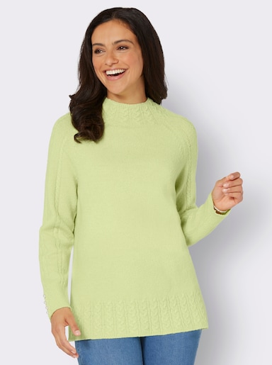 Langarm-Pullover mit Stehkragen und Zierperlen - pistazie