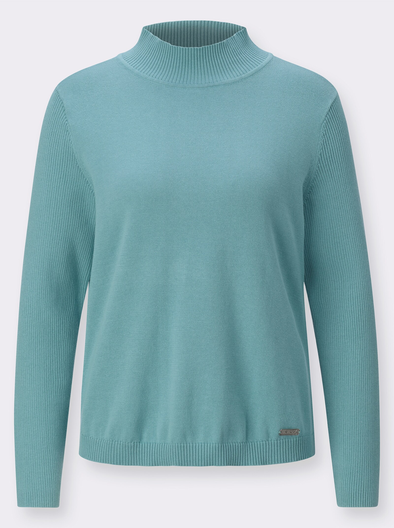 Pullover met opstaande kraag en met mouwen in riblook - oceaan