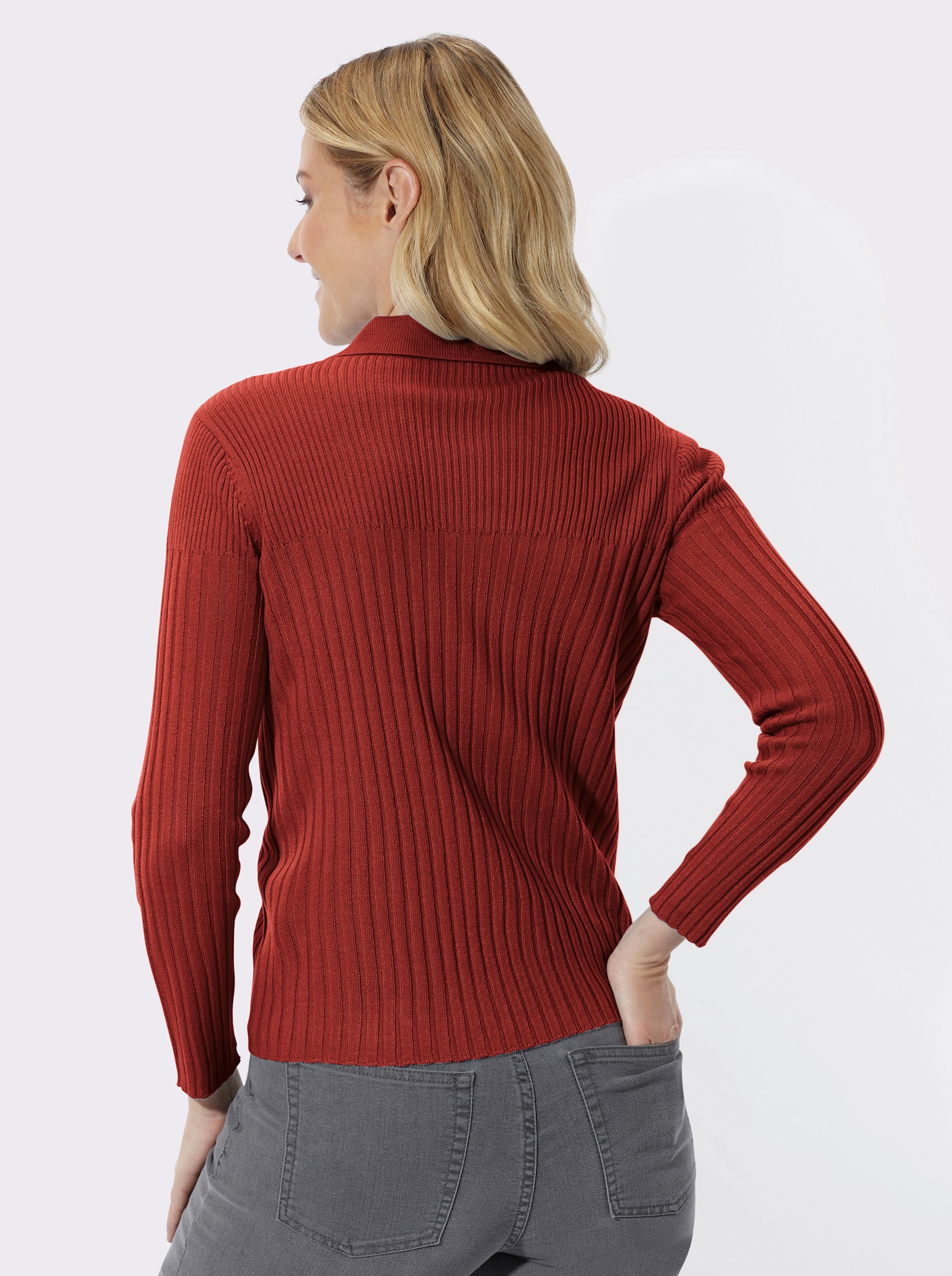 Polopullover mit geripptem Kragen - kirsche