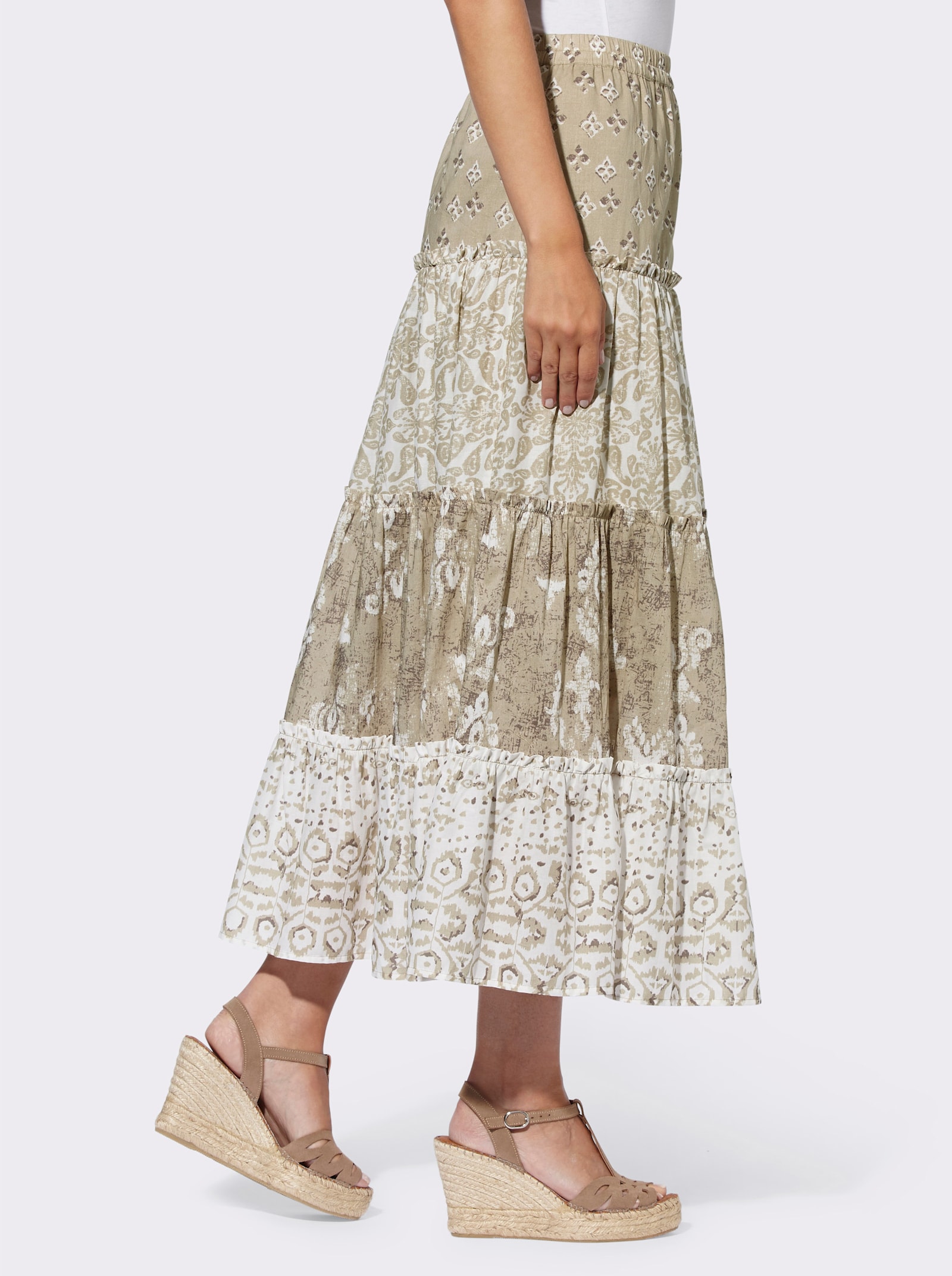 heine Stufenrock mit Rüschen - schlamm-ecru-bedruckt