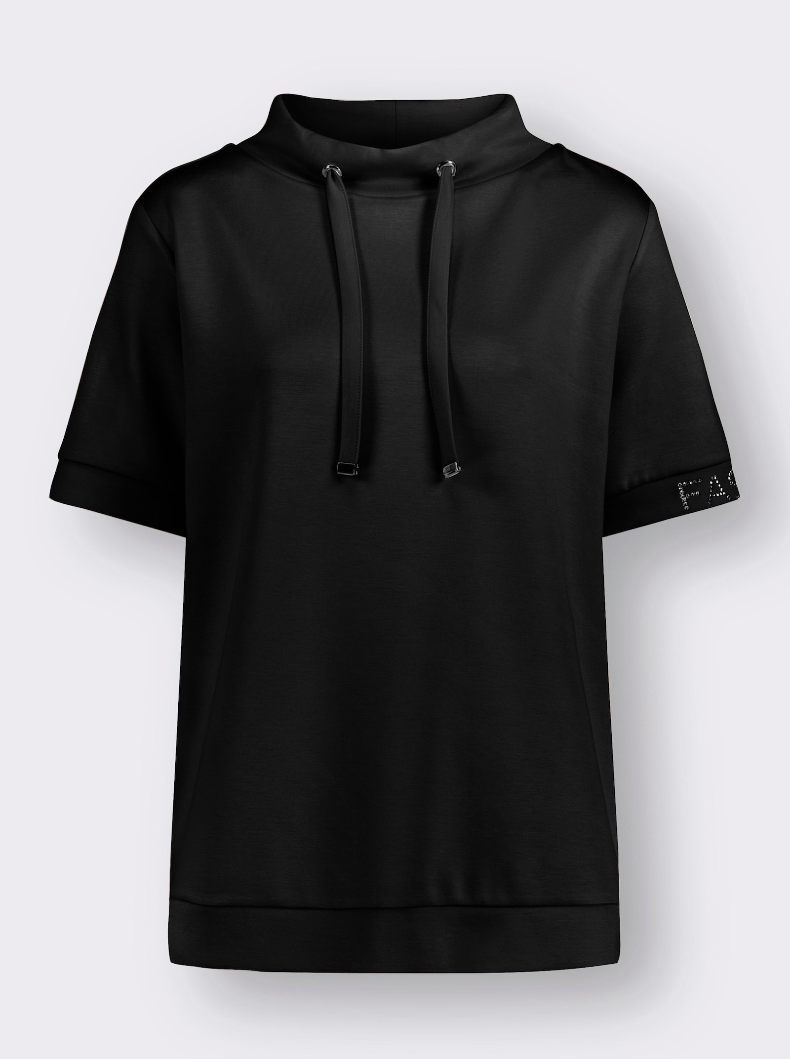 Stehkragenshirt in weichem Material - schwarz