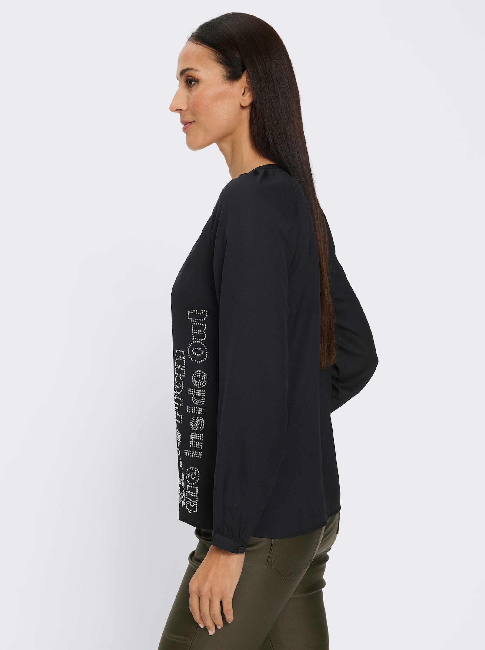 heine Schlupfbluse mit Schriftzug - schwarz-ecru