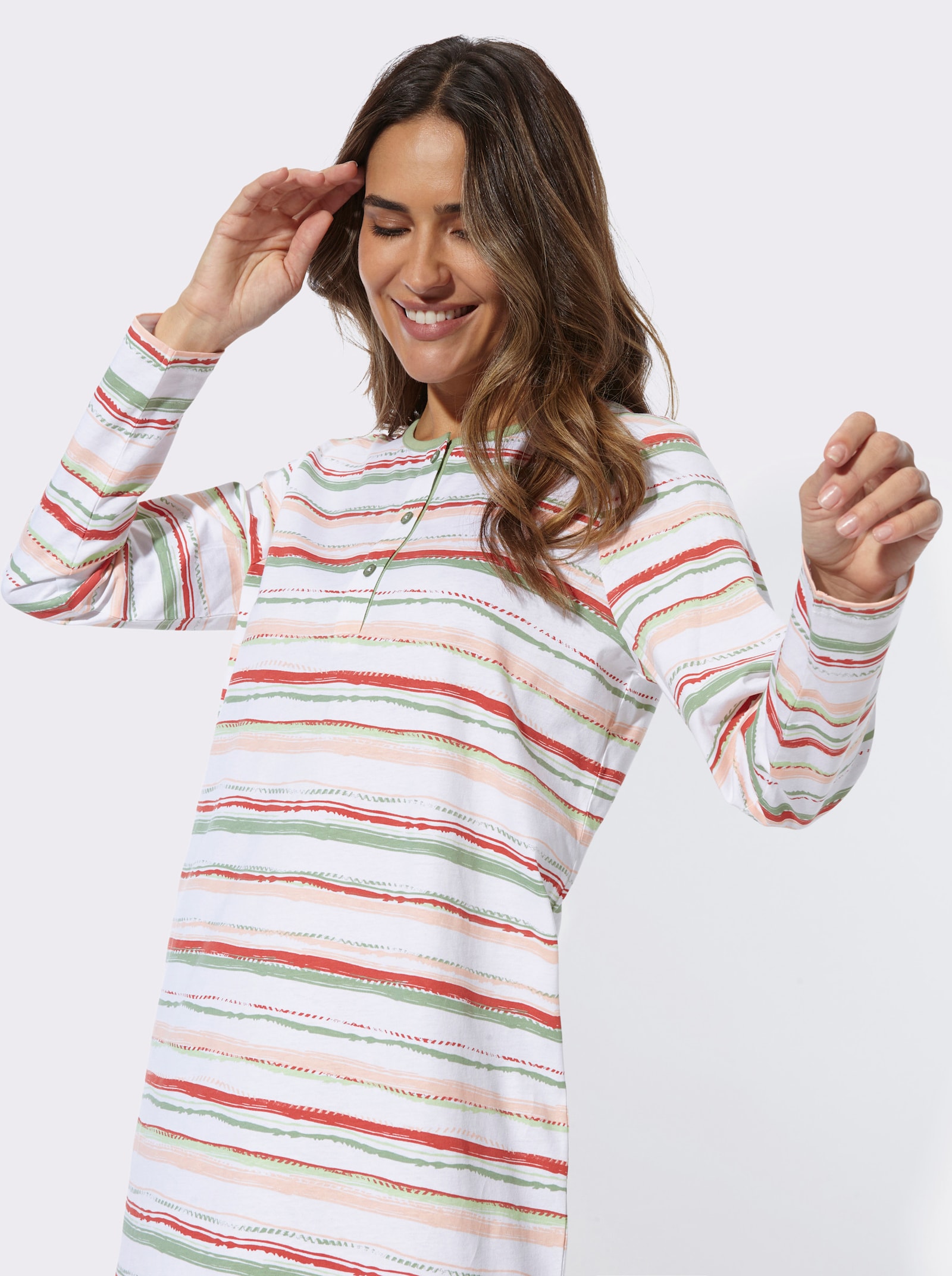 Nachthemd mit Seitenschlitzen, geringelt - eucalyptus-geringelt