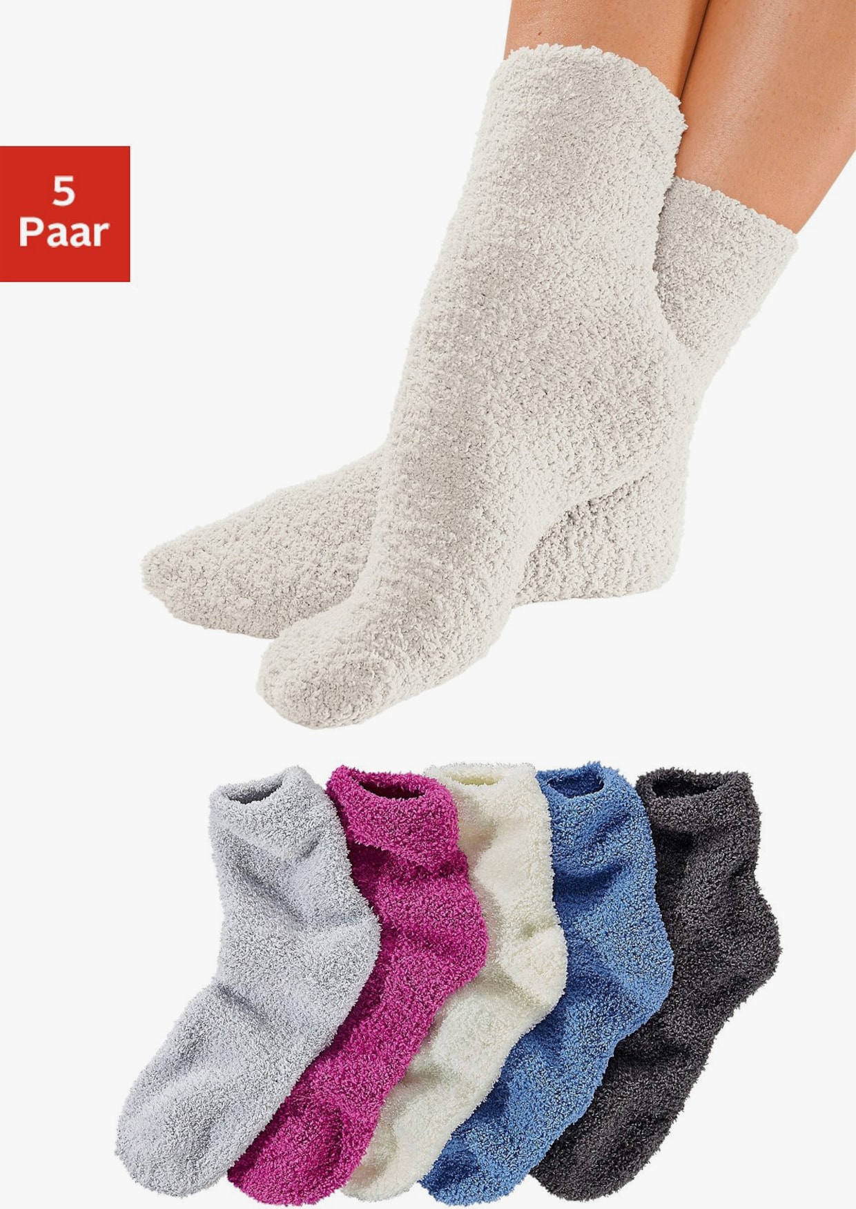 Lavana Chaussettes d'intérieur - gris, écru, fuchsia, bleu, anthracite