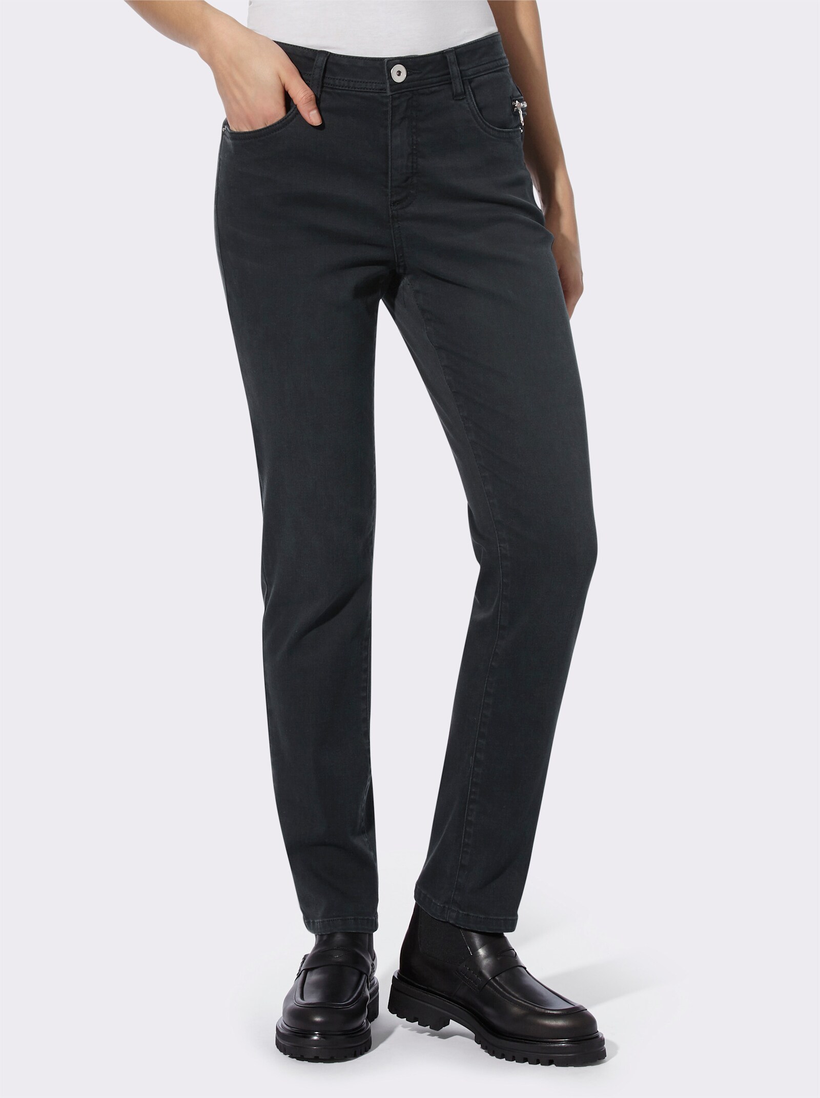 heine 5-Pocket-Jeans mit Zier-Reißverschluss - black denim