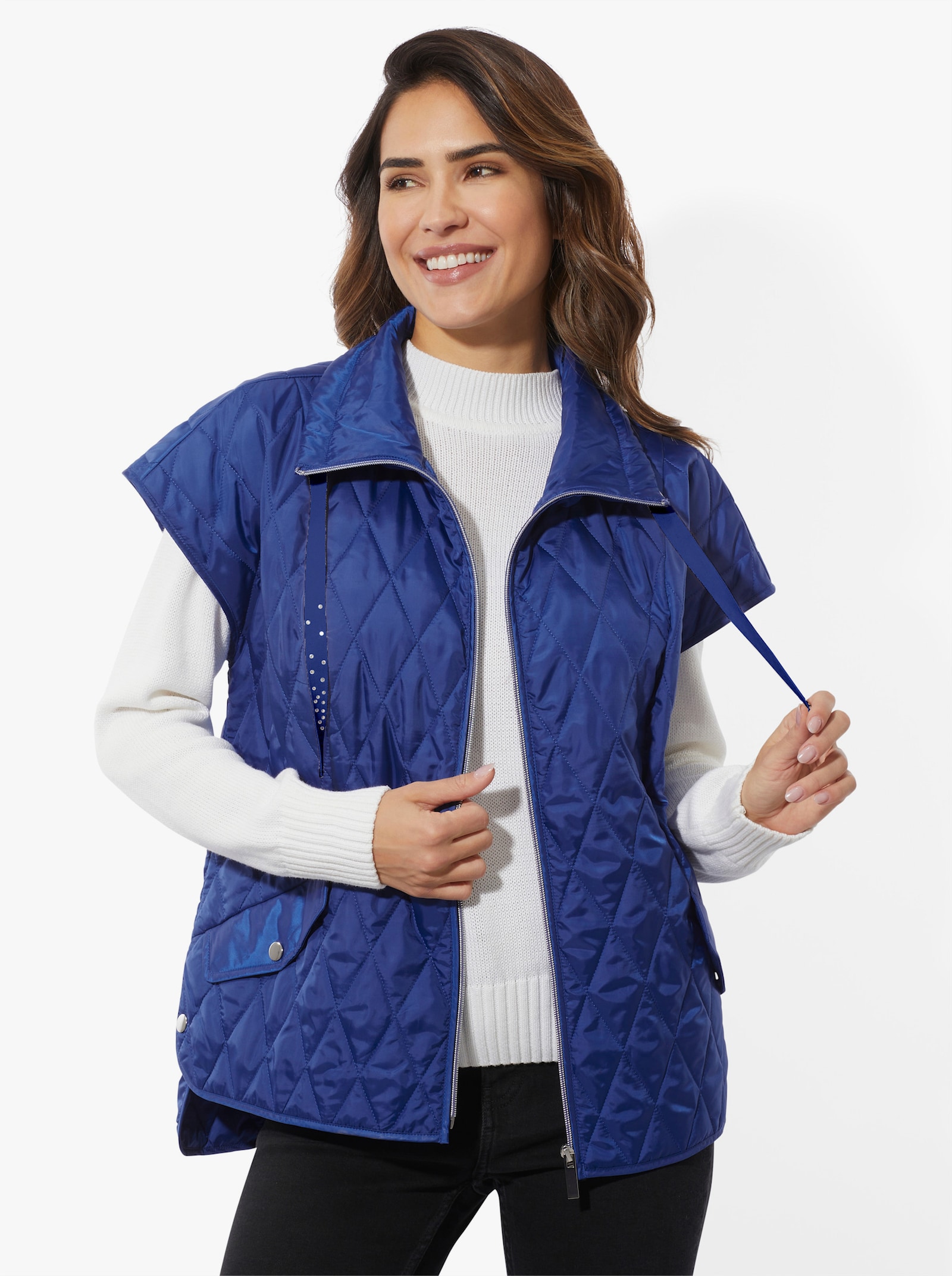 Steppweste mit Glitzersteinchen - royalblau