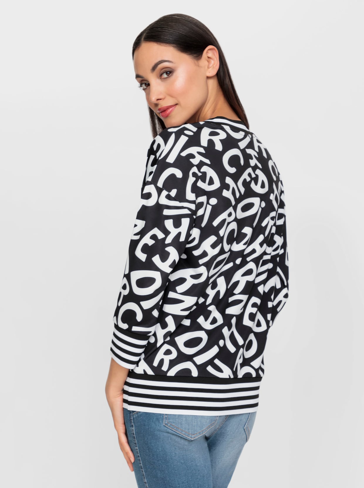 heine Shirt met V-hals - zwart/wit geprint