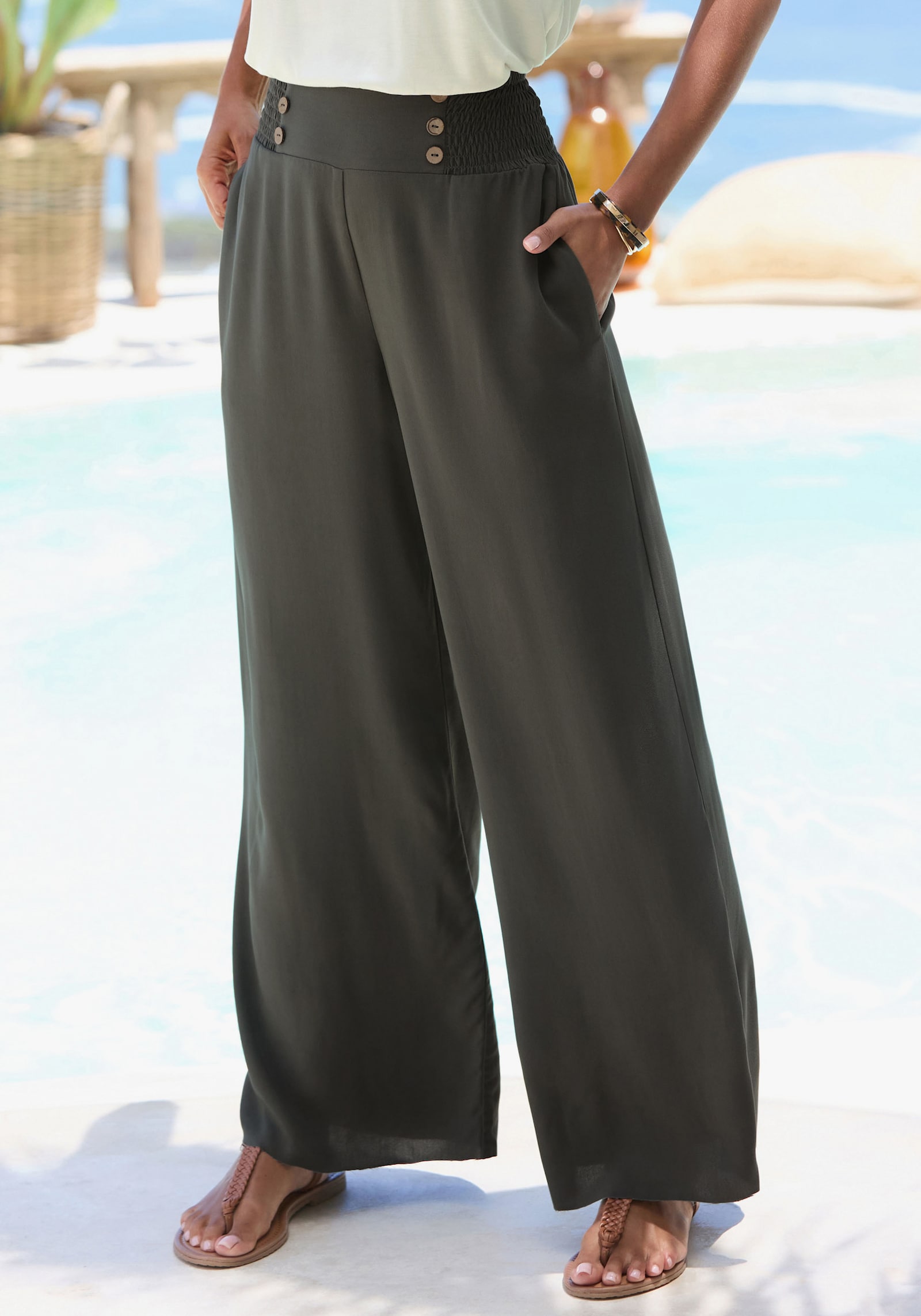 LASCANA palazzo-broek - kaki