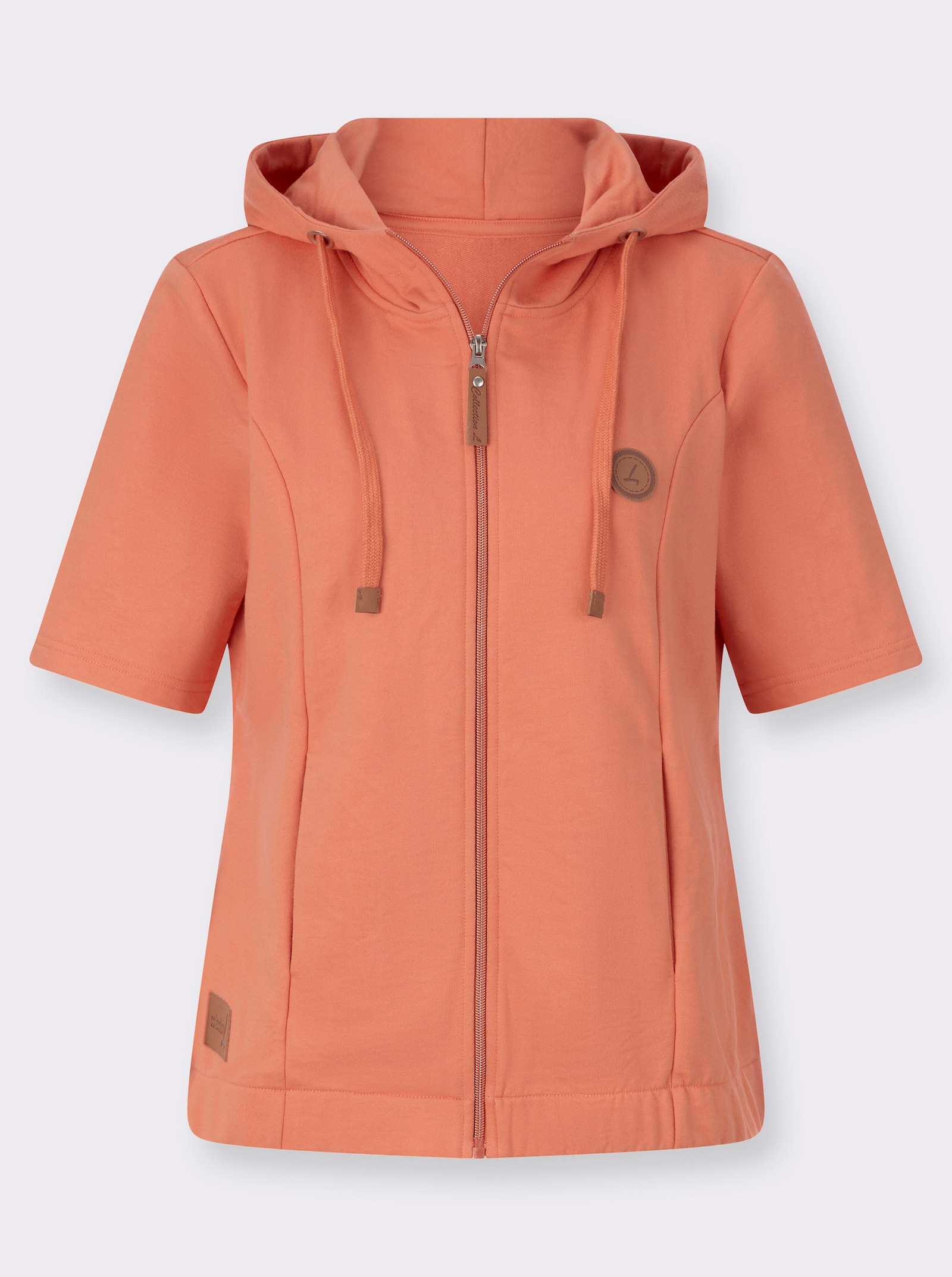 Shirtjacke mit Kapuze und Halbärmeln - papaya