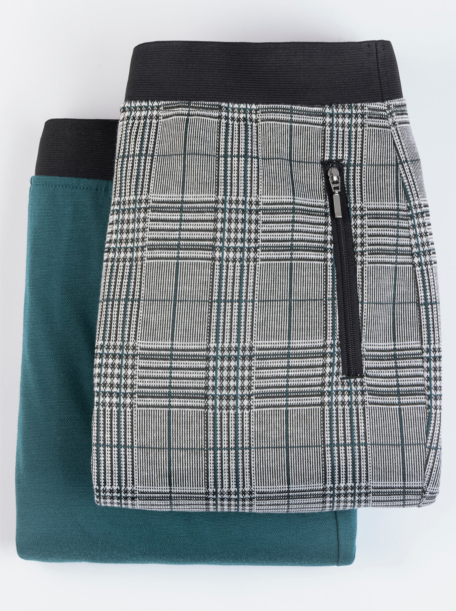 Jerseybroek met comfortband rondom - petrol + petrol/zwart geruit