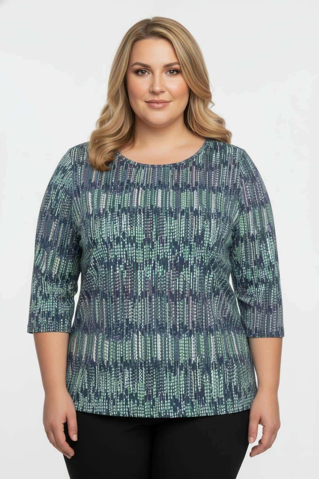 3/4-Arm-Shirt aus Baumwolle, bedruckt - dunkelblau-smaragd-bedruckt