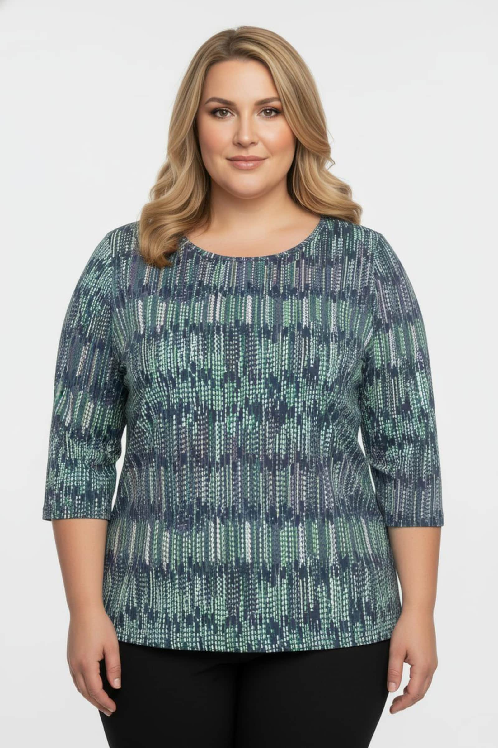 3/4-Arm-Shirt aus Baumwolle, bedruckt - dunkelblau-smaragd-bedruckt