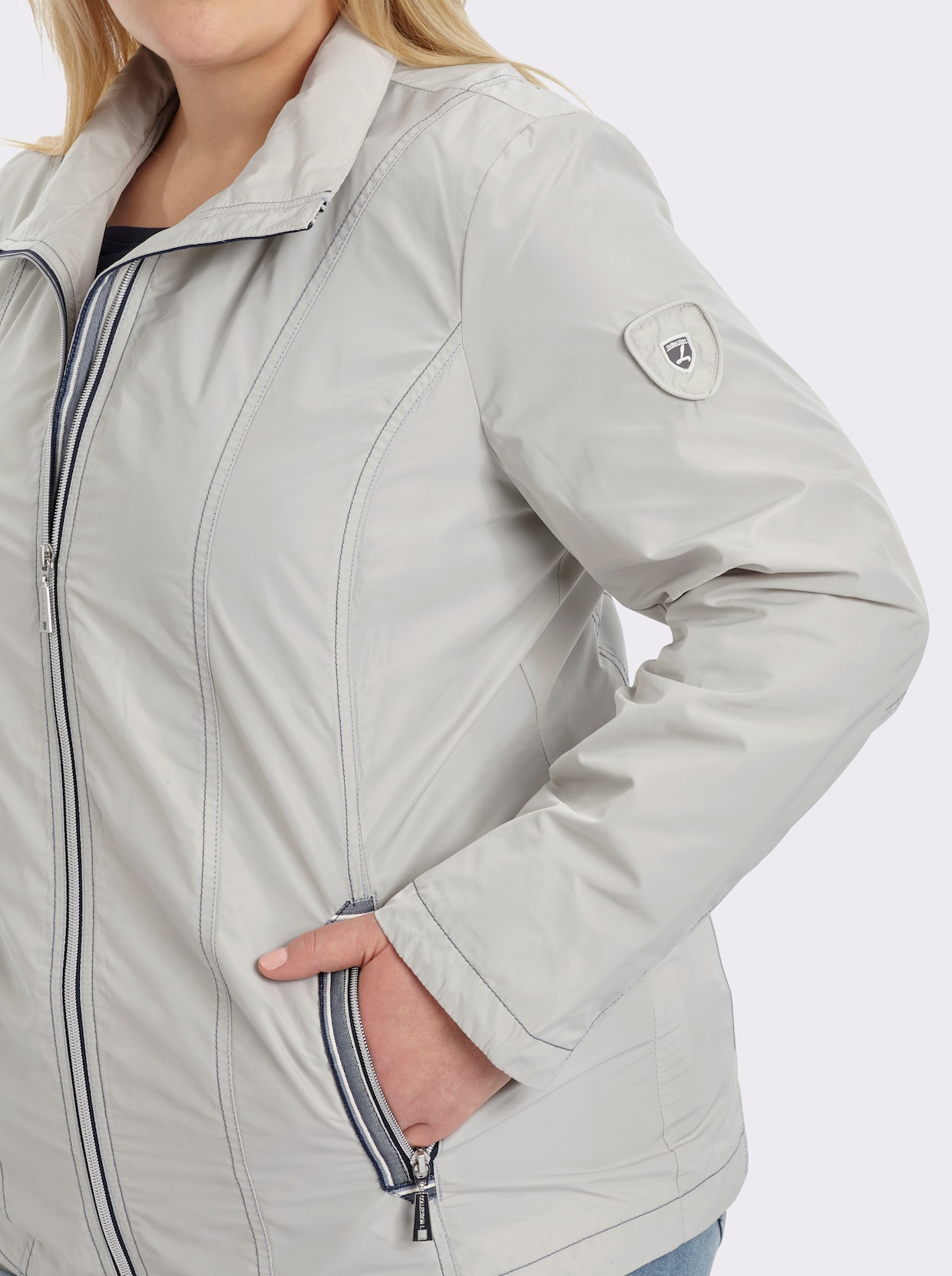 Übergangsjacke mit kontrastfarbigen Ziernähten - stein